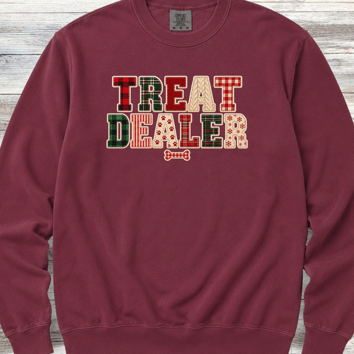 Treat Dealer Holiday Faux Patchwork Sweatshirt - Crimson
