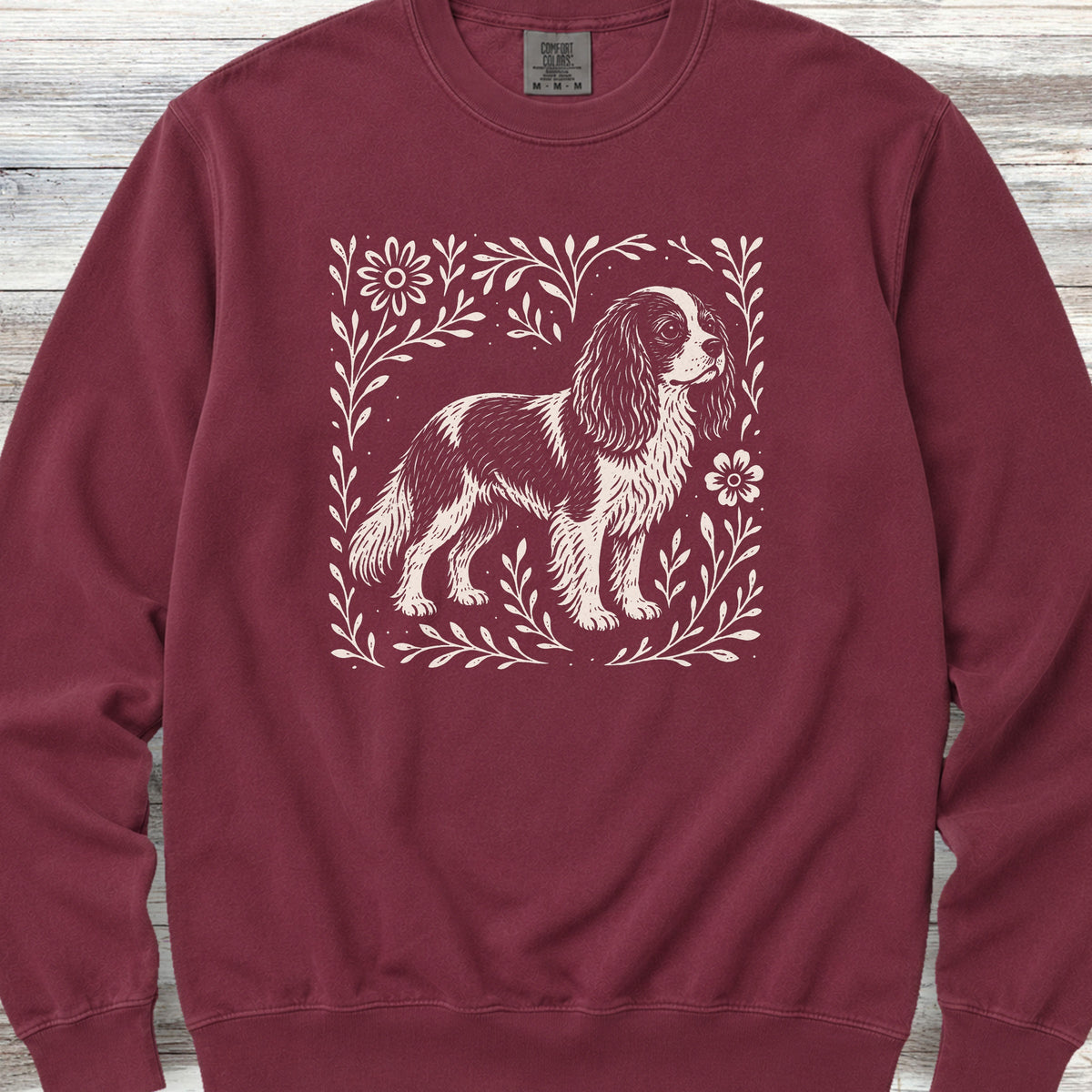 Cavalier King Charles Linocut Sweatshirt - Crimson