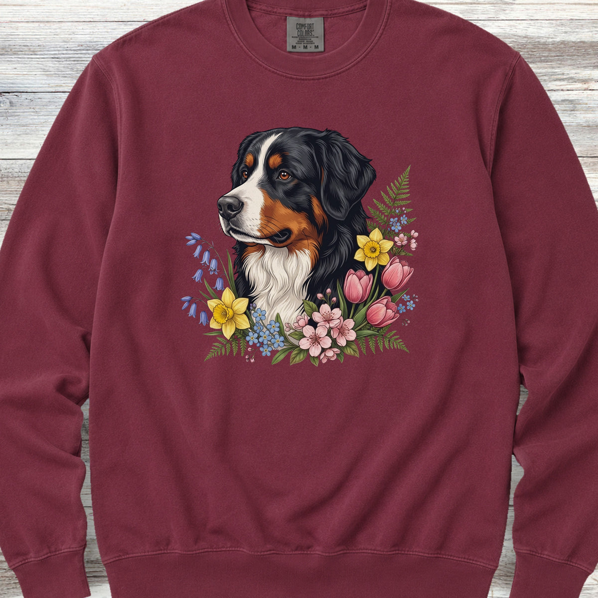 Bernese Mountain Dog Spring Portrait Sweatshirt - Crimson