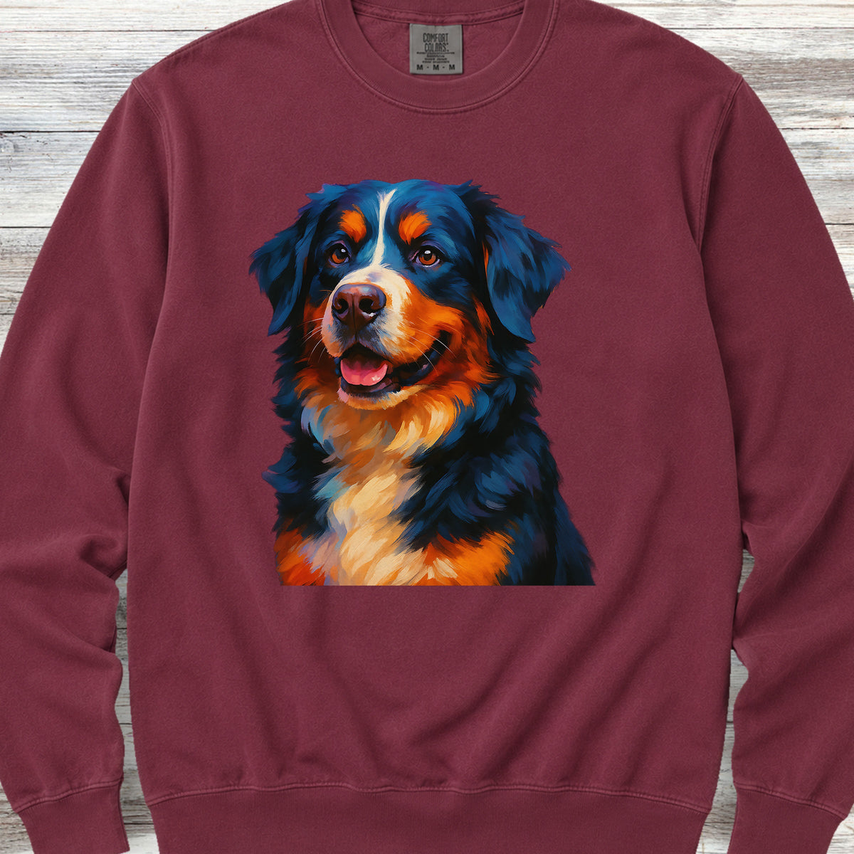 Bernese Mountain Dog Oil Painting Sweatshirt - Crimson