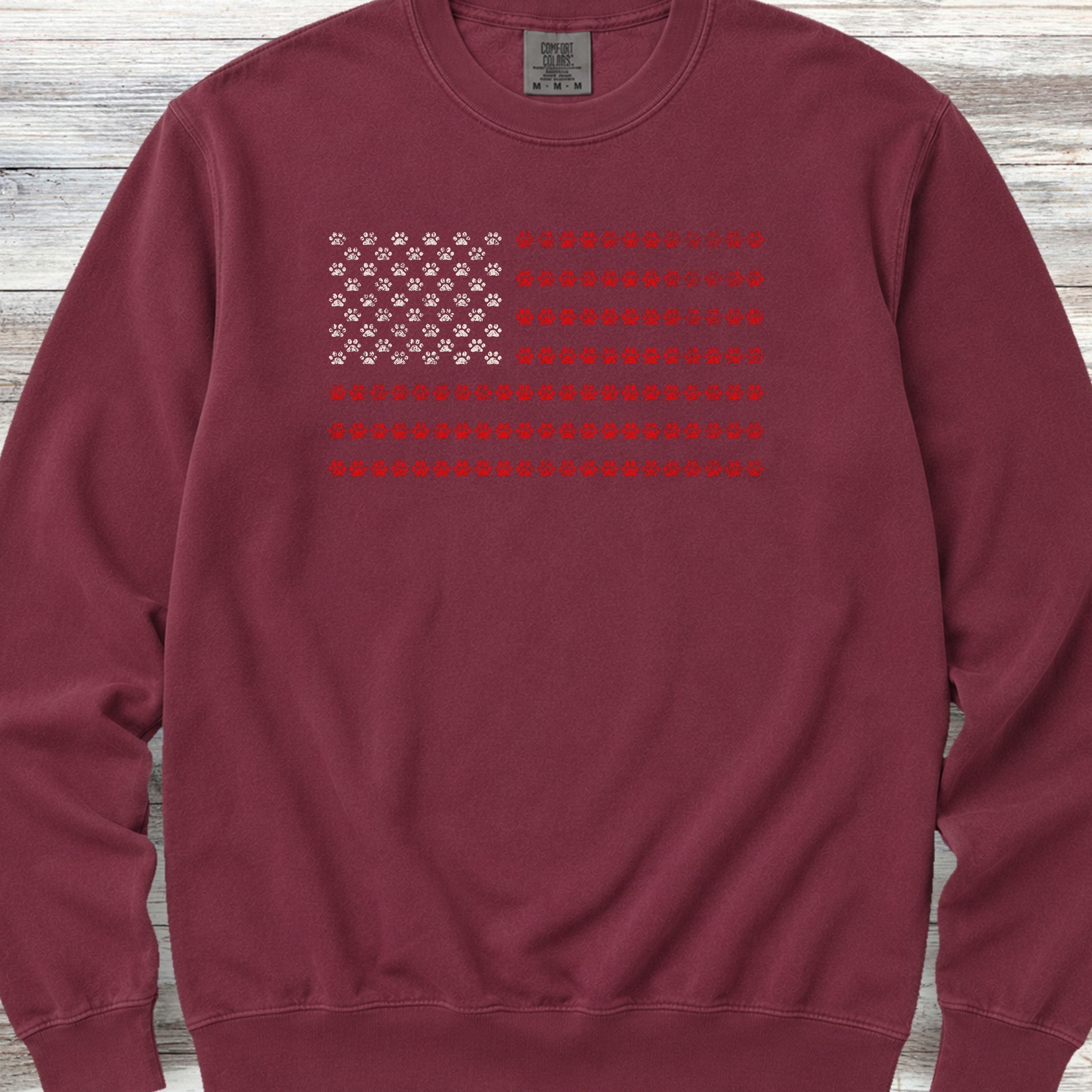 Vintage Red White & Paws Flag Sweatshirt - Crimson