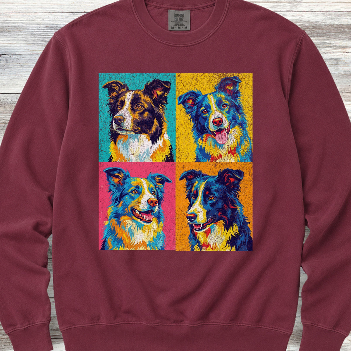 Border Collie Pop Art Sweatshirt - Crimson
