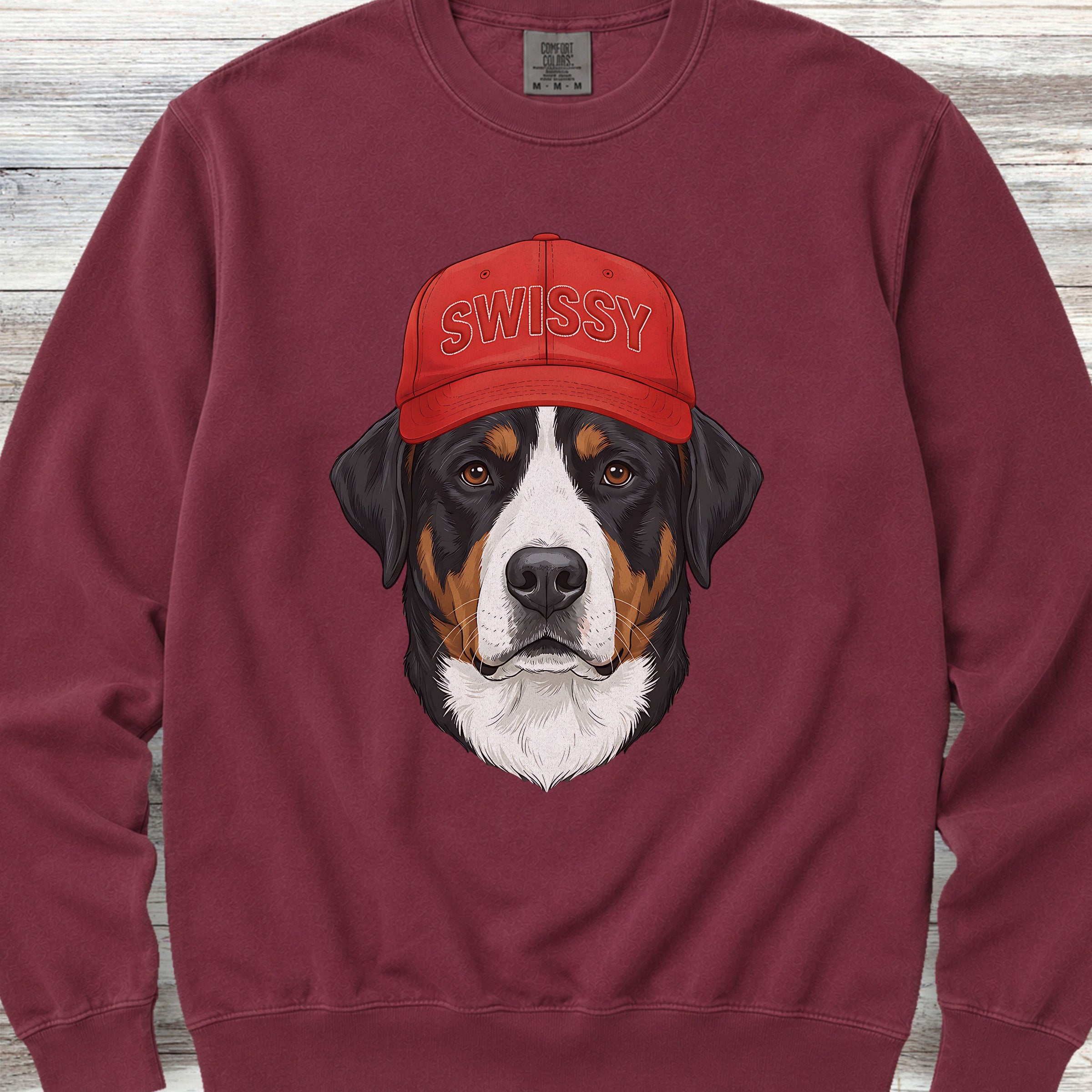 Swiss Mountain Dog Swissy Hat Sweatshirt - Crimson