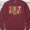 Treat Dealer Fall Faux Patchwork Sweatshirt - Crimson