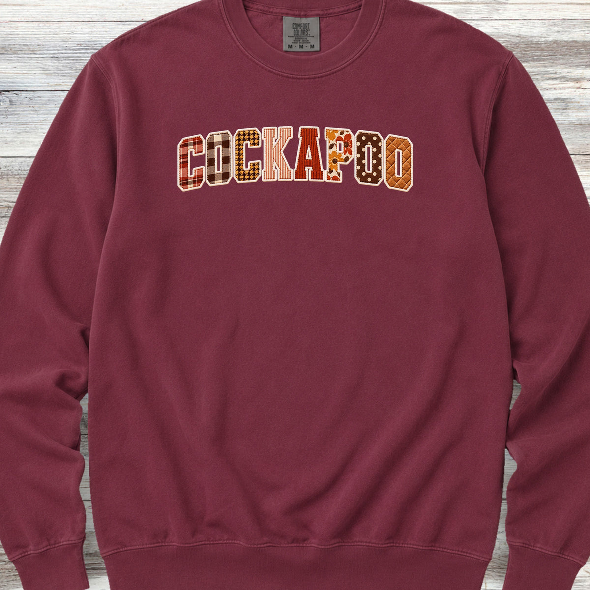 Cockapoo Fall Faux Patchwork Sweatshirt - Crimson
