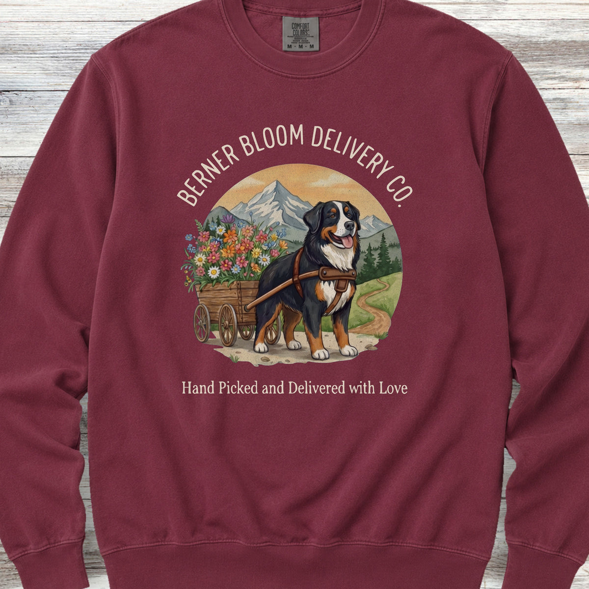 Bernese Mountain Dog Bloom Delivery Sweatshirt - Crimson