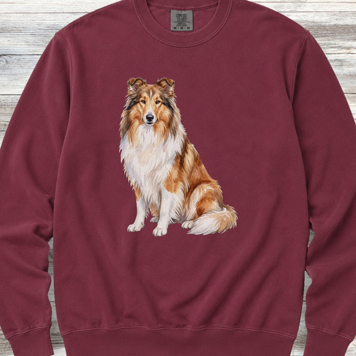 Rough Collie Watercolor Sweatshirt - Crimson