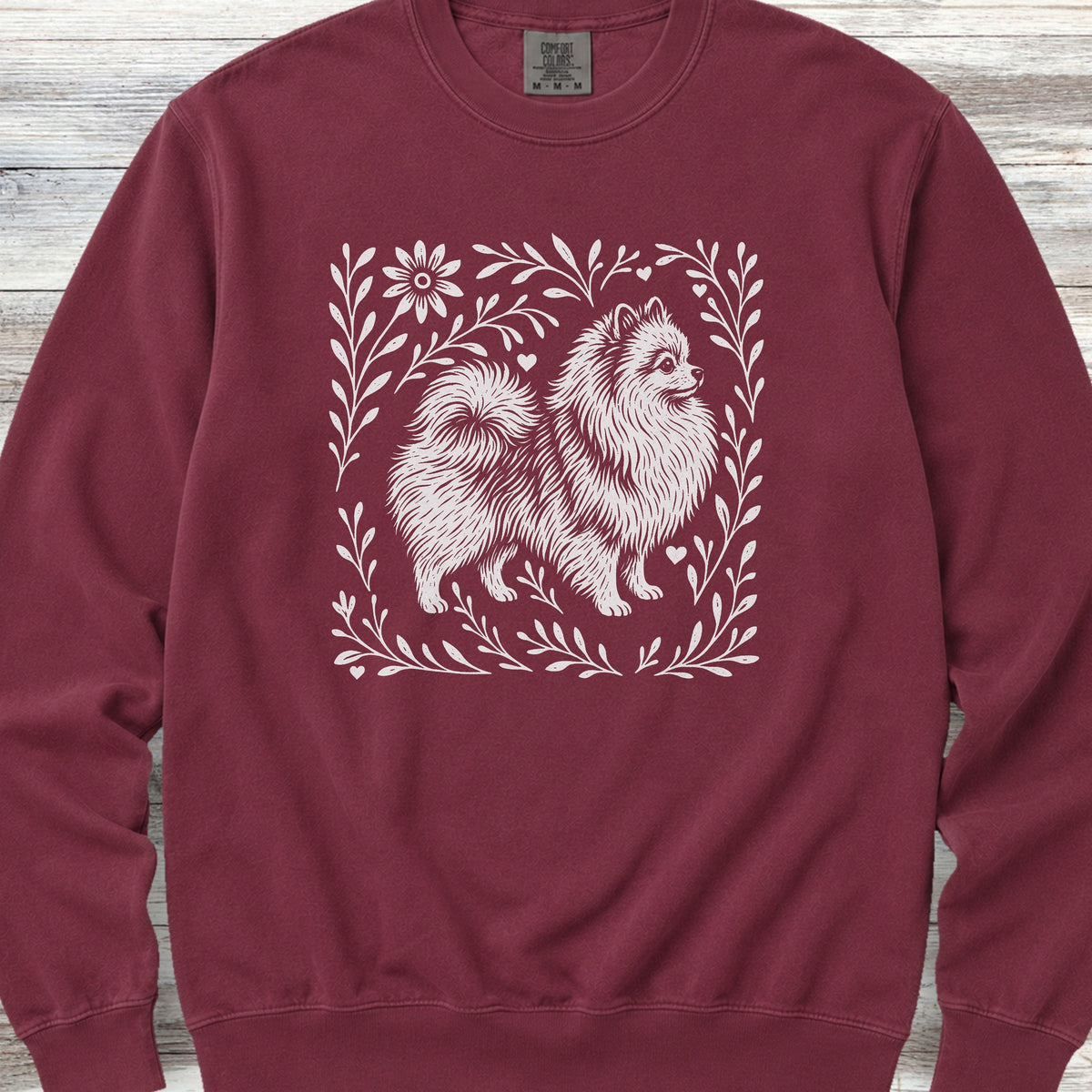 Pomeranian Linocut Sweatshirt - Crimson