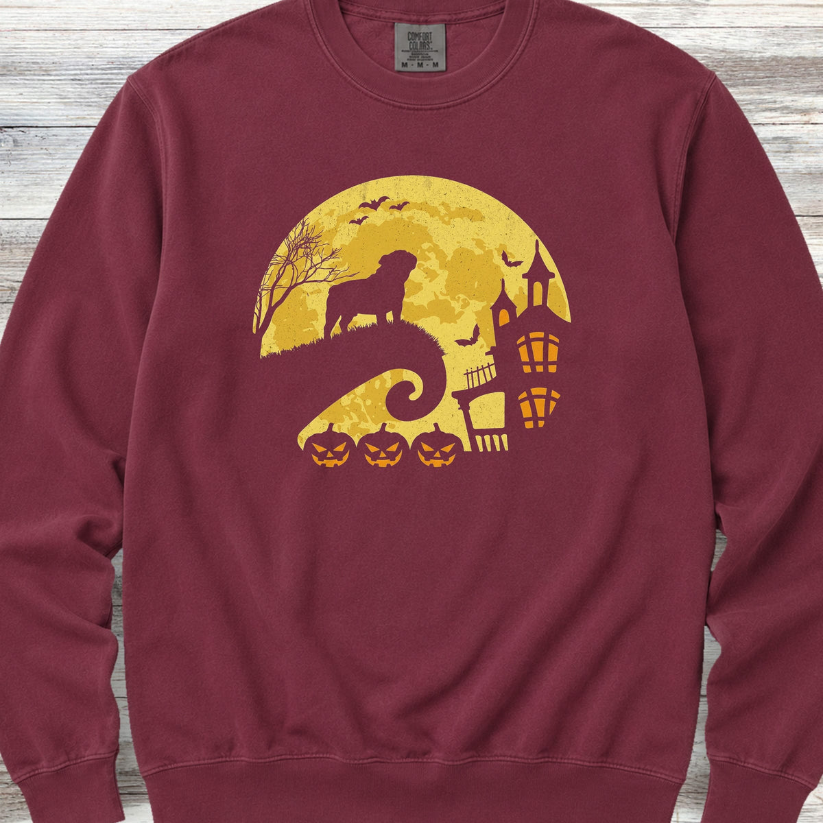 English Bulldog Halloween Moon Sweatshirt - Crimson