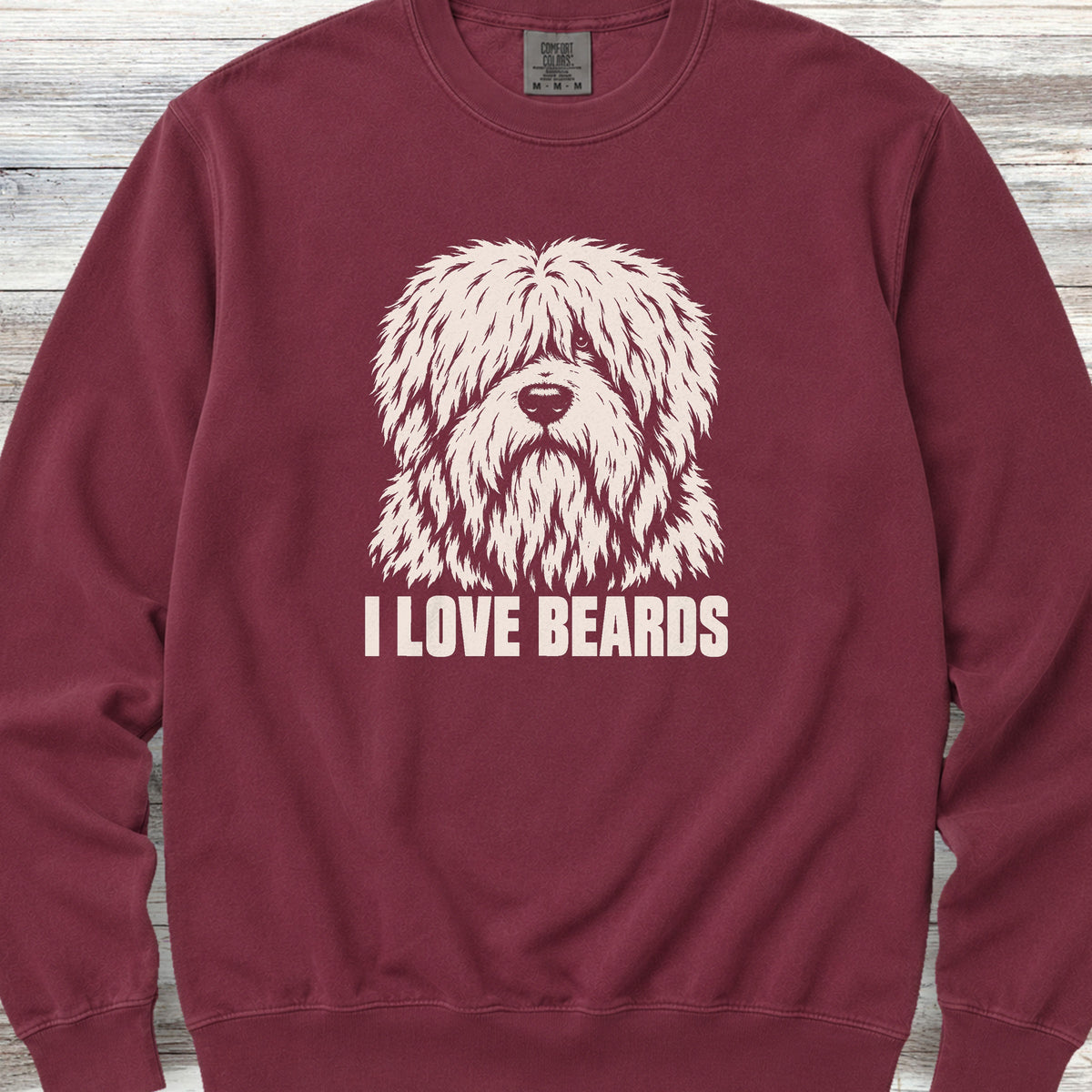 Old English Sheepdog I Love Beards Sweatshirt - Crimson