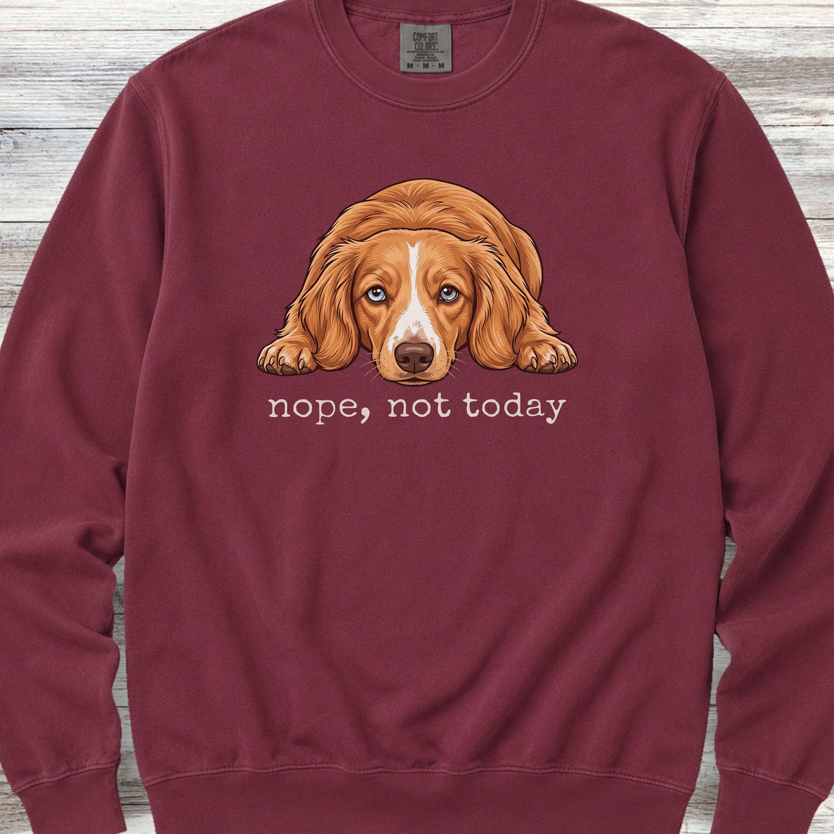 Dachshund Long Hair Red Piebald Nope Sweatshirt - Crimson