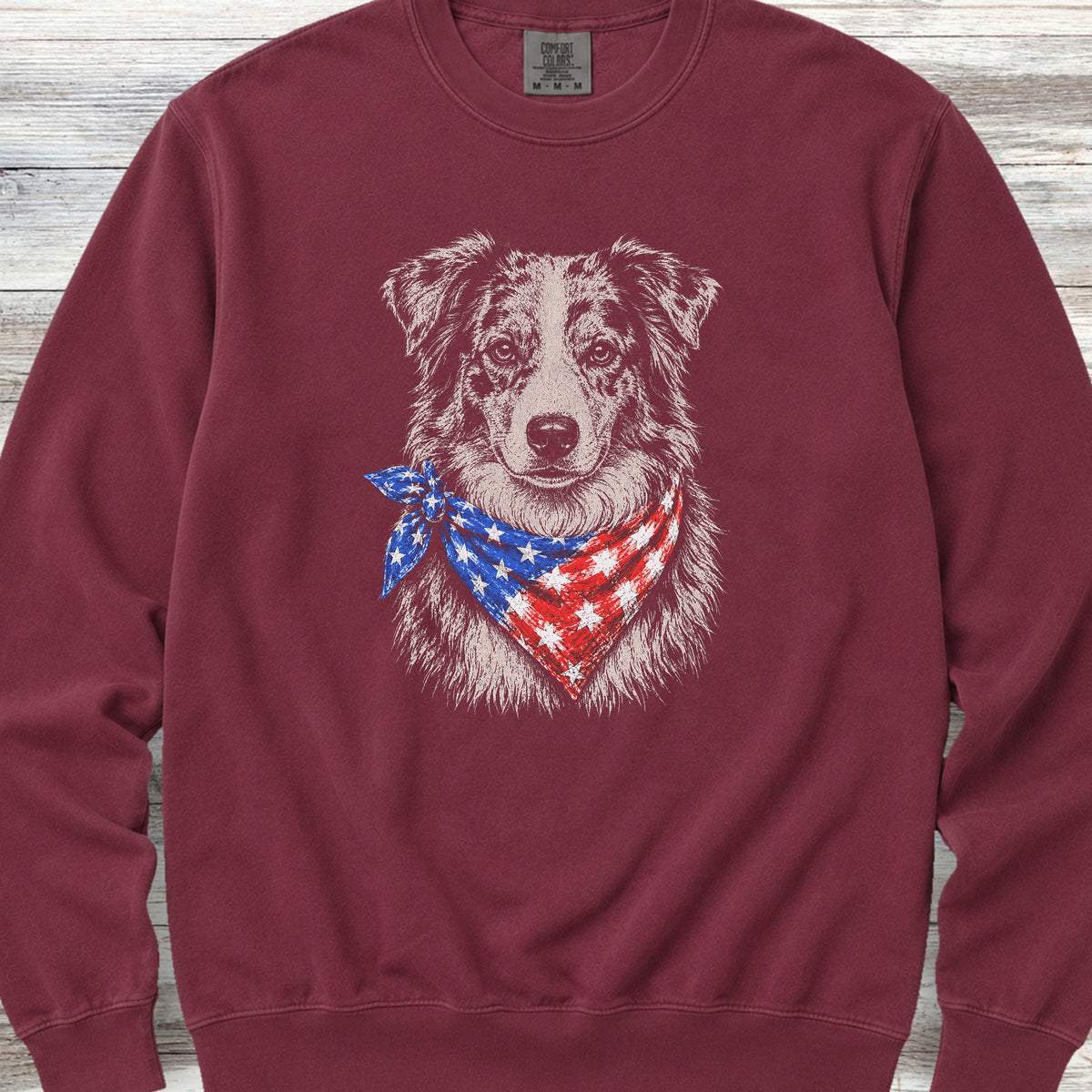 Australian Shepherd Merle Patriot Sweatshirt - Crimson