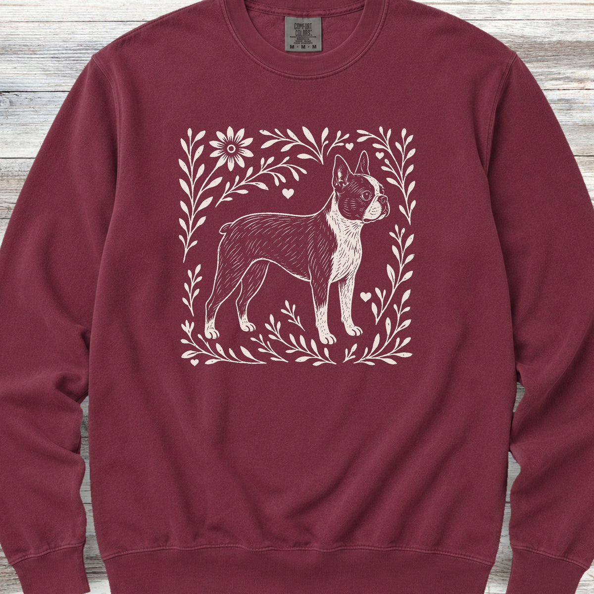 Boston Terrier Linocut Sweatshirt - Crimson