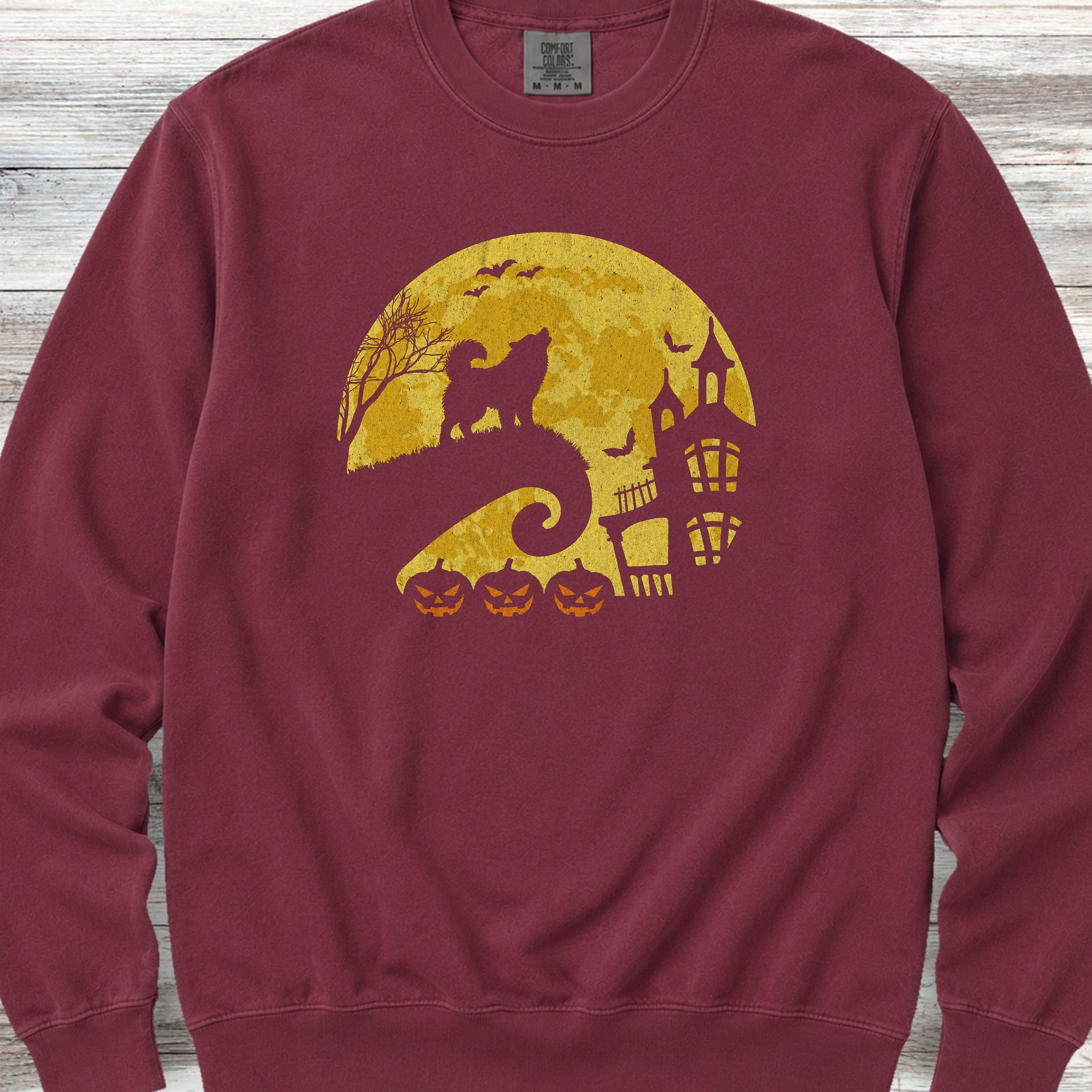 Alaskan Malamute Halloween Moon Sweatshirt - Crimson