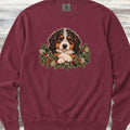 Bernedoodle Winter Greenery Faux Embroidery Sweatshirt - Crimson