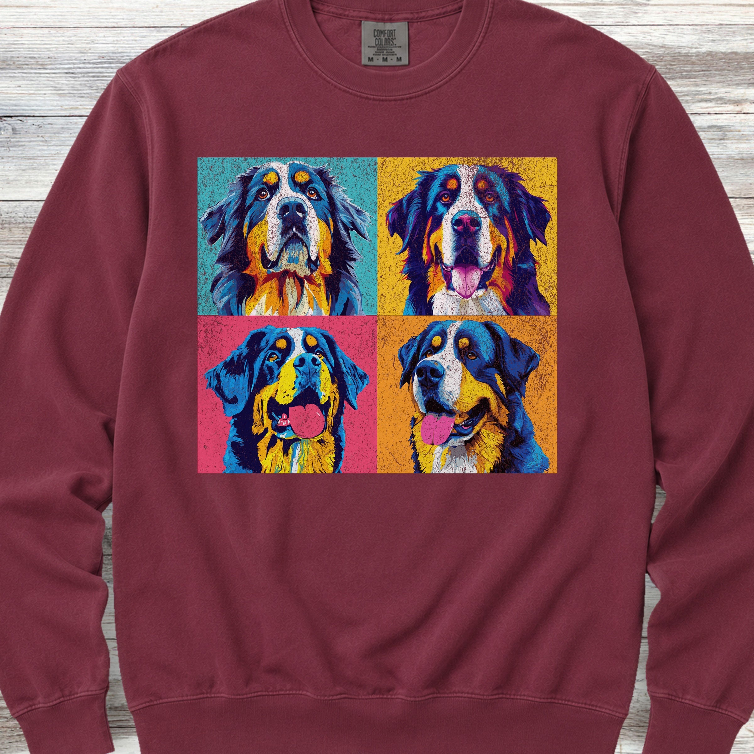 Bernese Mountain Dog Pop Art Sweatshirt - Crimson