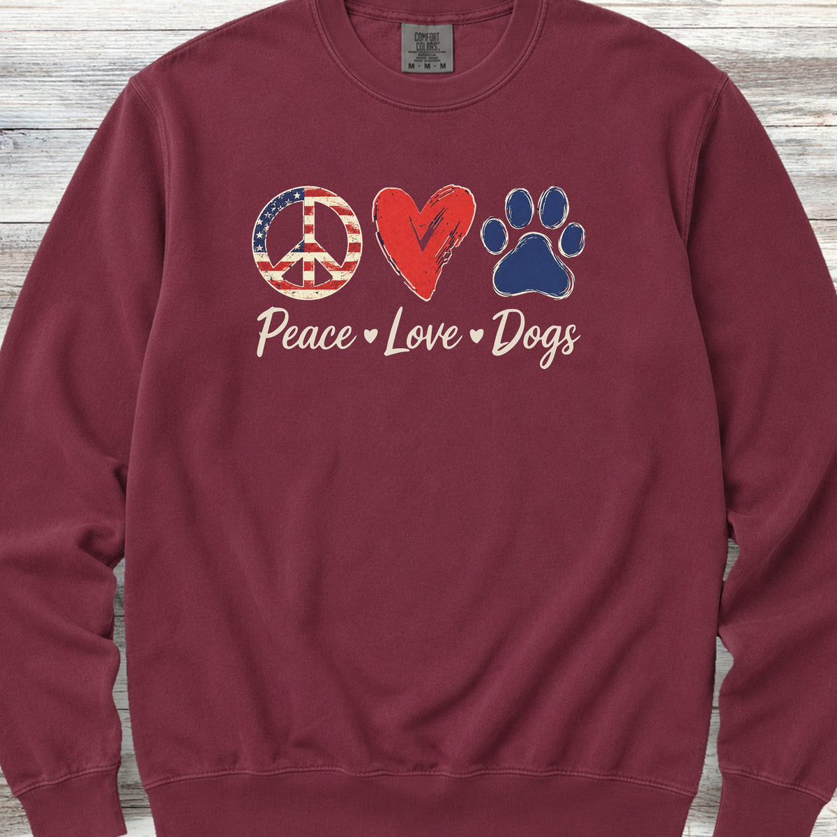 Peace Love Dogs USA Sweatshirt - Crimson