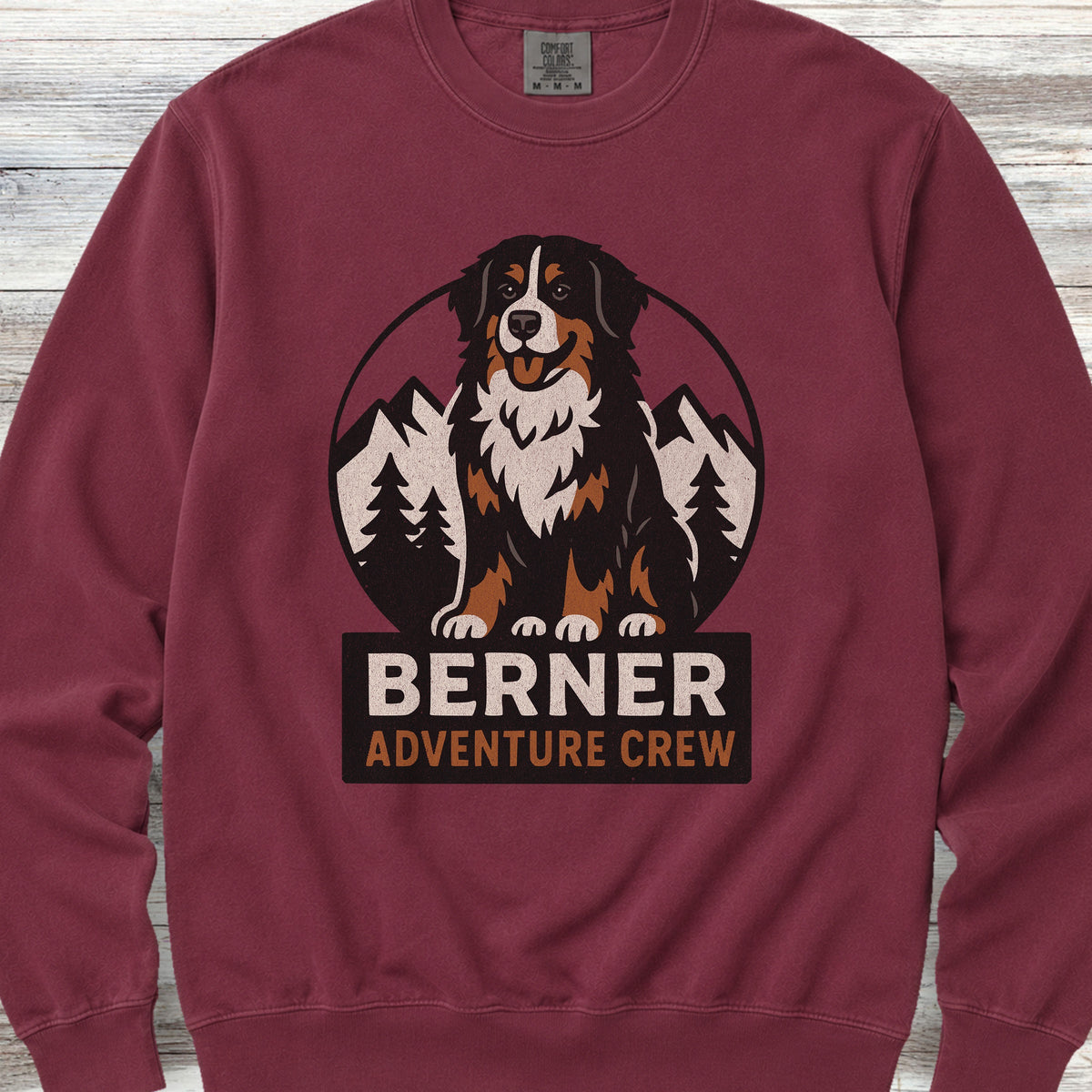 Bernese Mountain Dog Adventure Crew Sweatshirt - Crimson