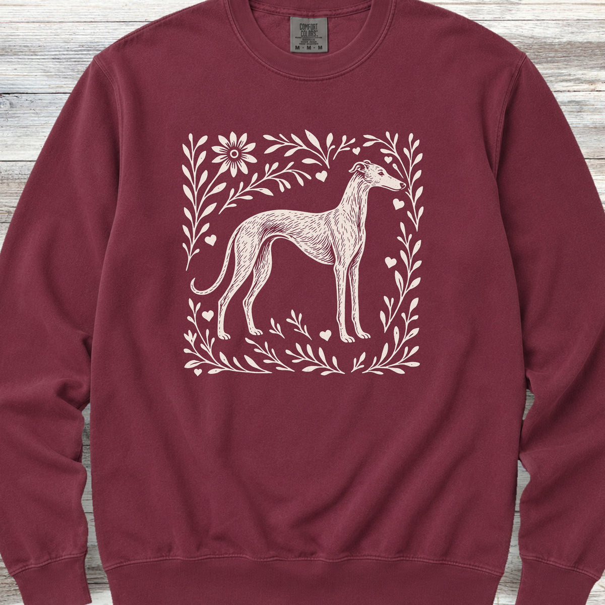 Greyhound Linocut Sweatshirt - Crimson