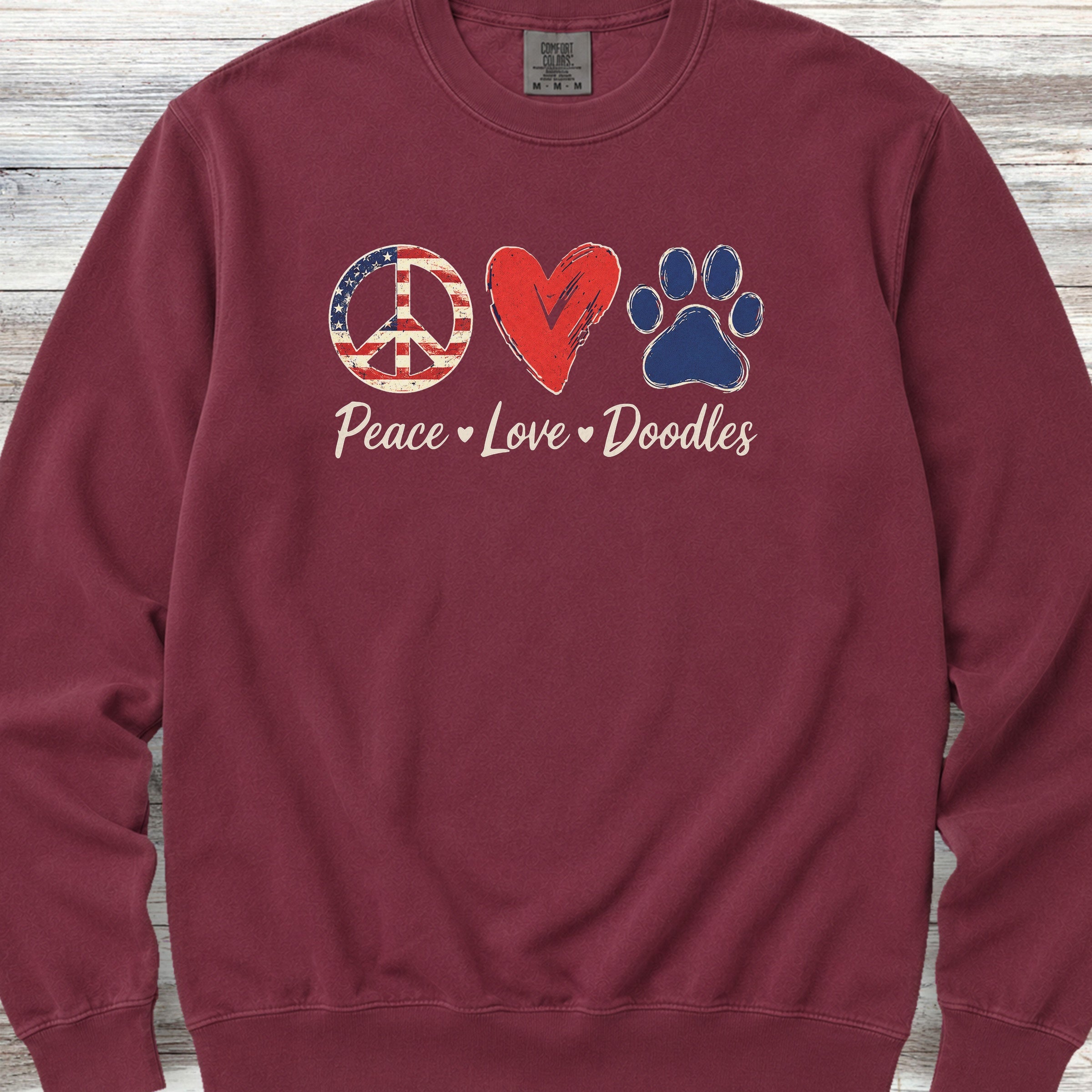 Peace Love Doodles USA Sweatshirt - Crimson