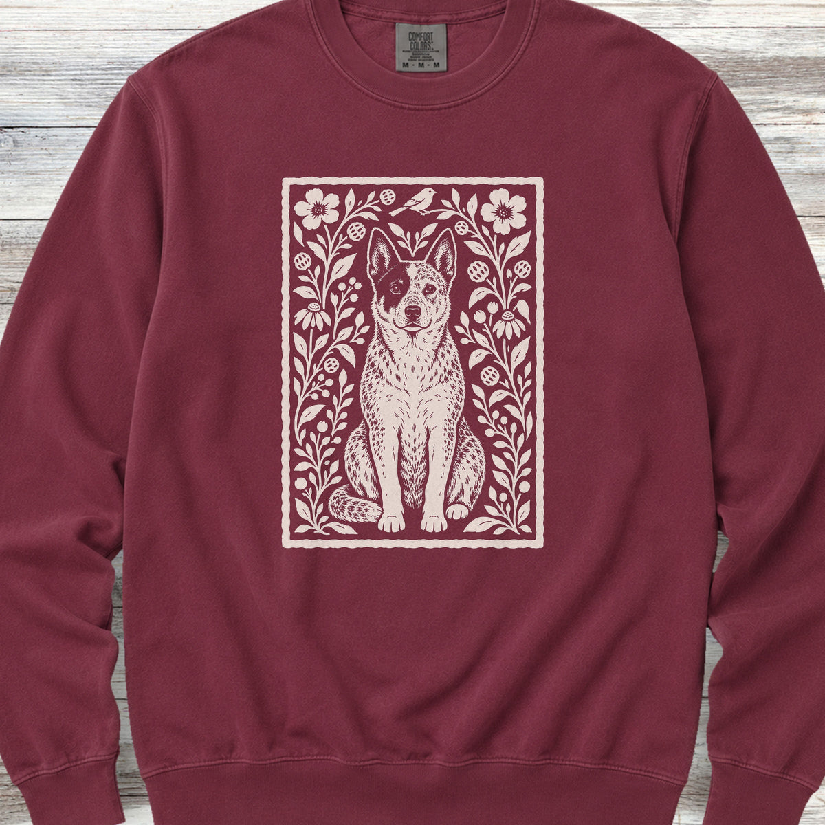 Australian Cattle Dog Folk Art Floral Sweatshirt - Crimson