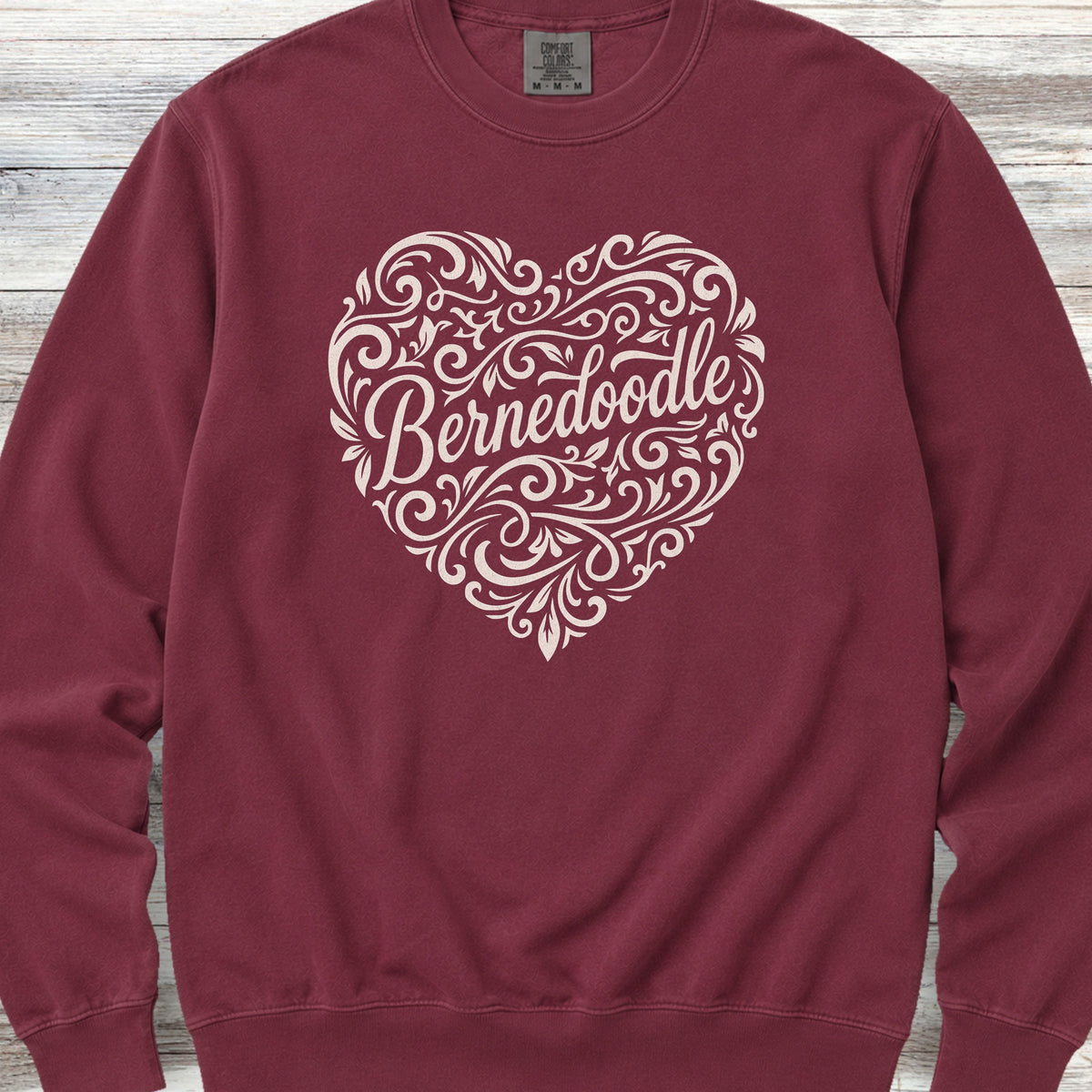 Bernedoodle Heart Script Sweatshirt - Crimson