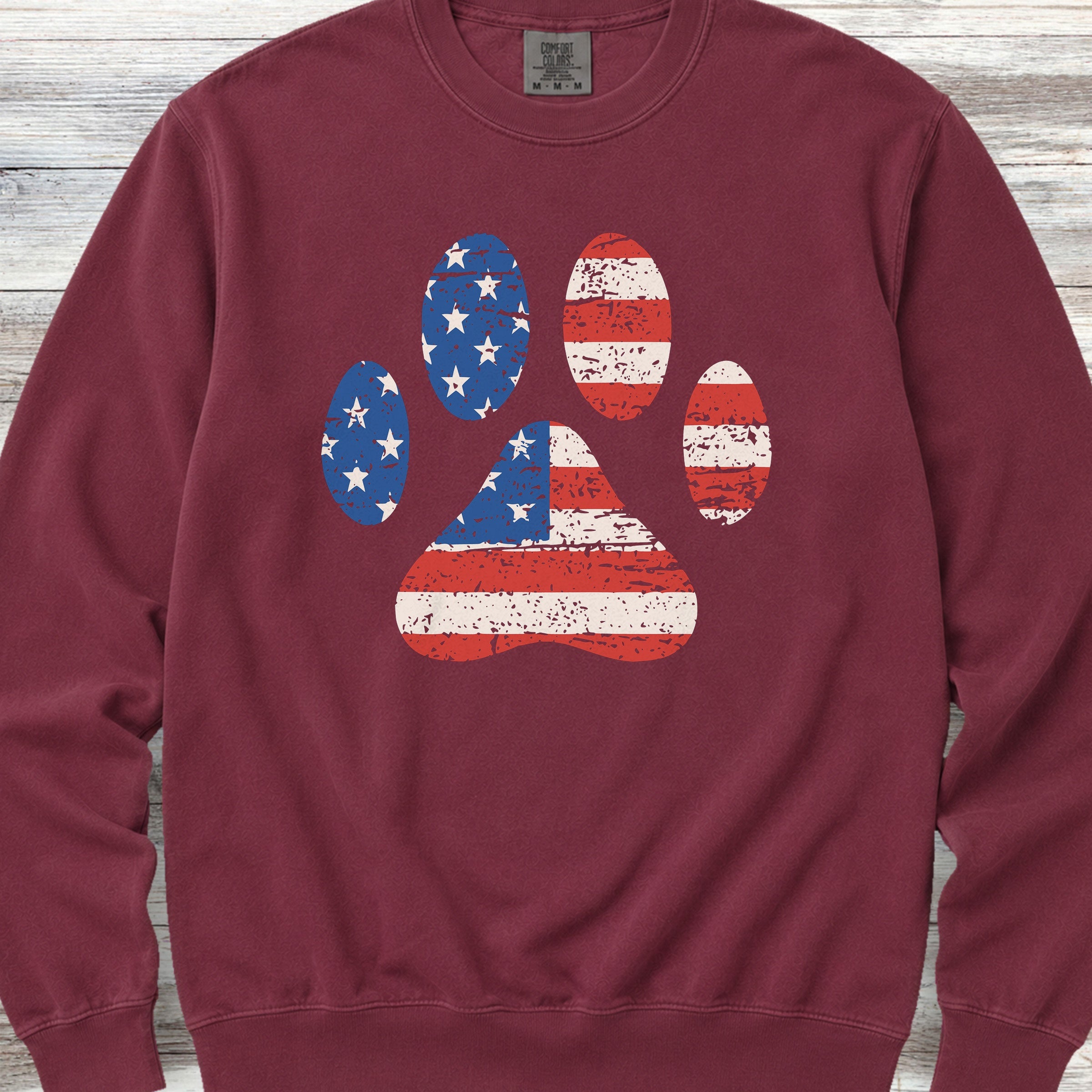 Stars & Stripes Paw Print Sweatshirt - Crimson