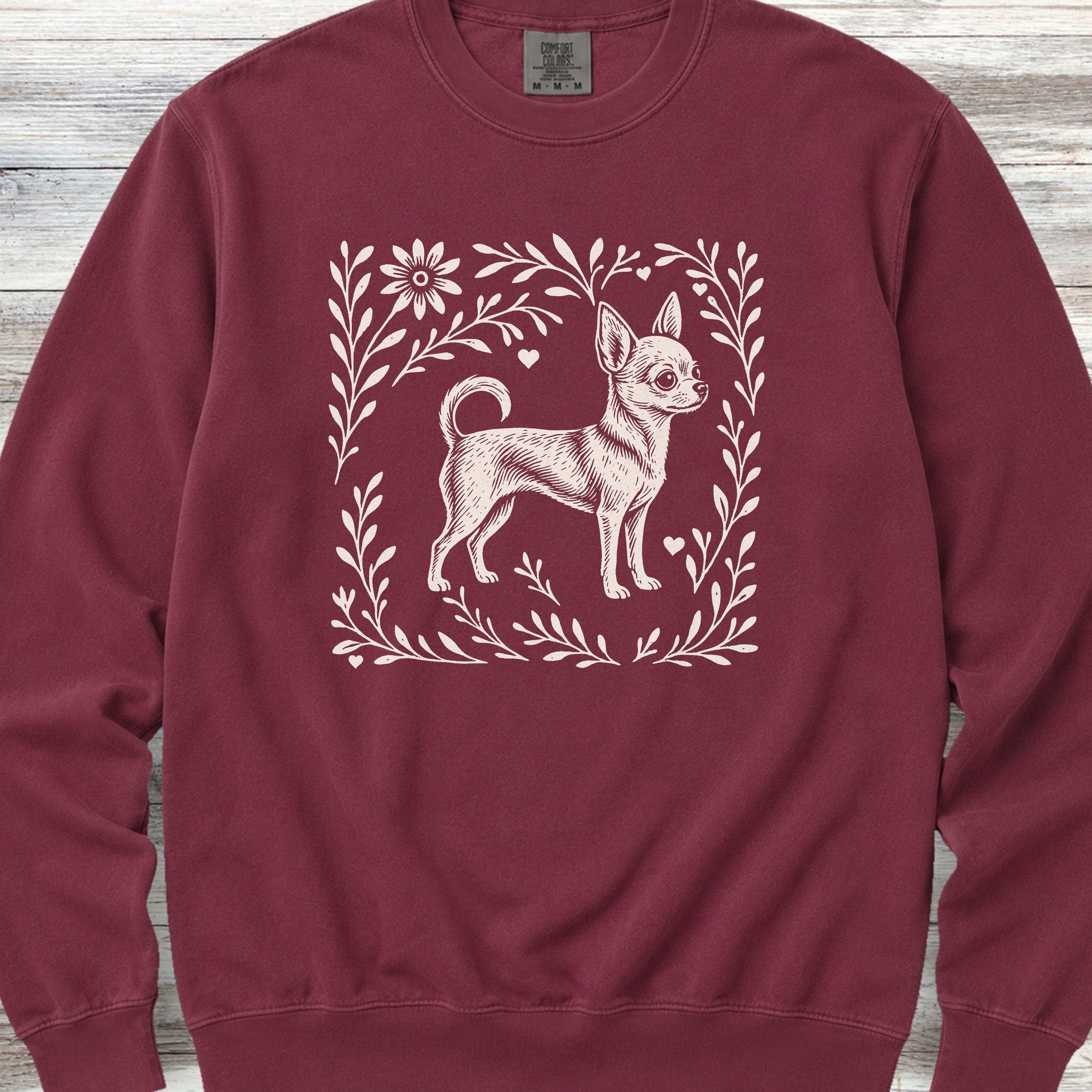 Chihuahua Linocut Sweatshirt - Crimson