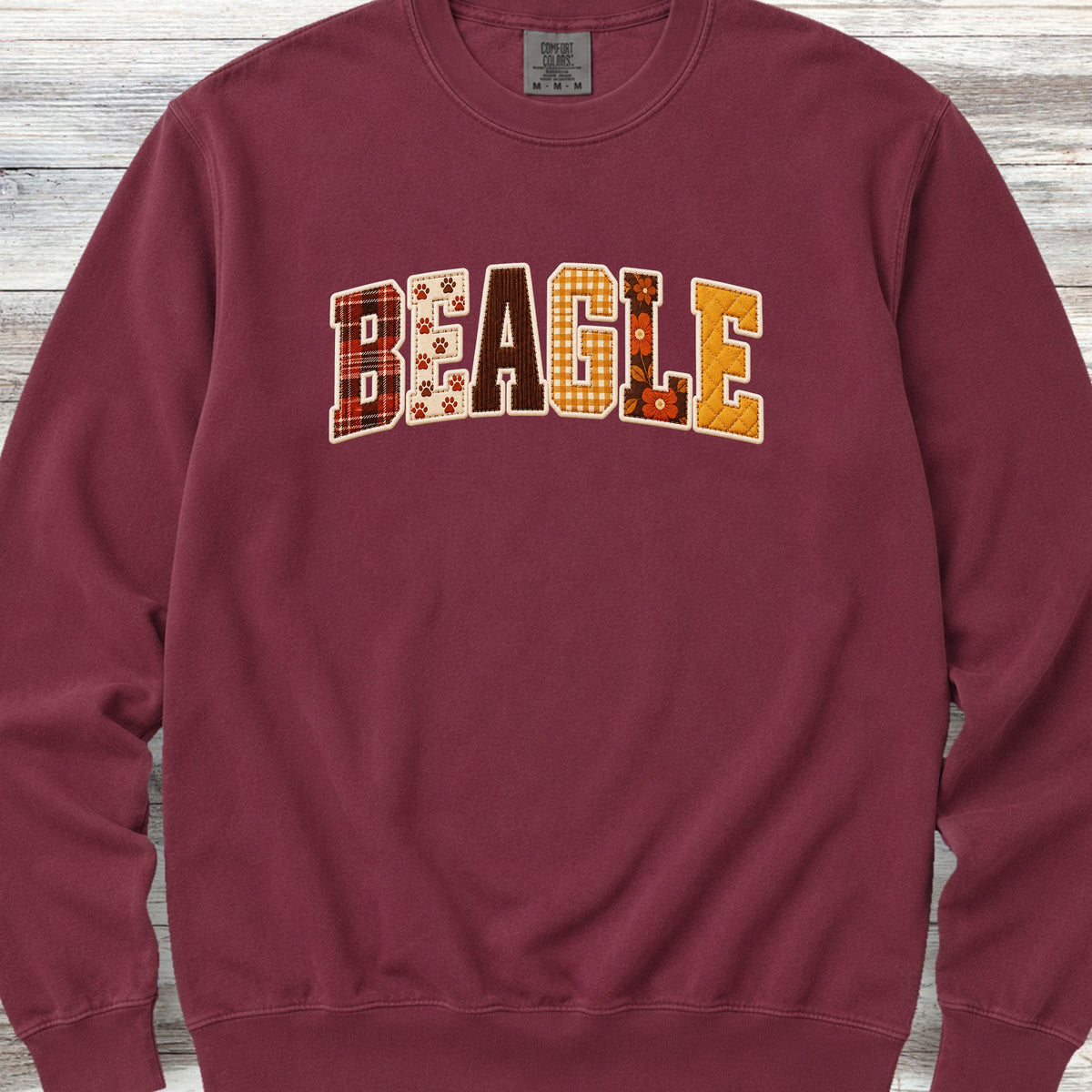 Beagle Fall Faux Patchwork Sweatshirt - Crimson