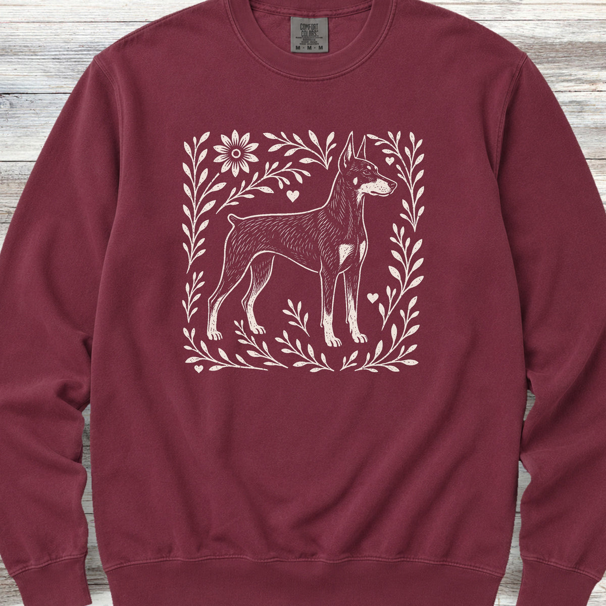 Doberman Linocut Sweatshirt - Crimson
