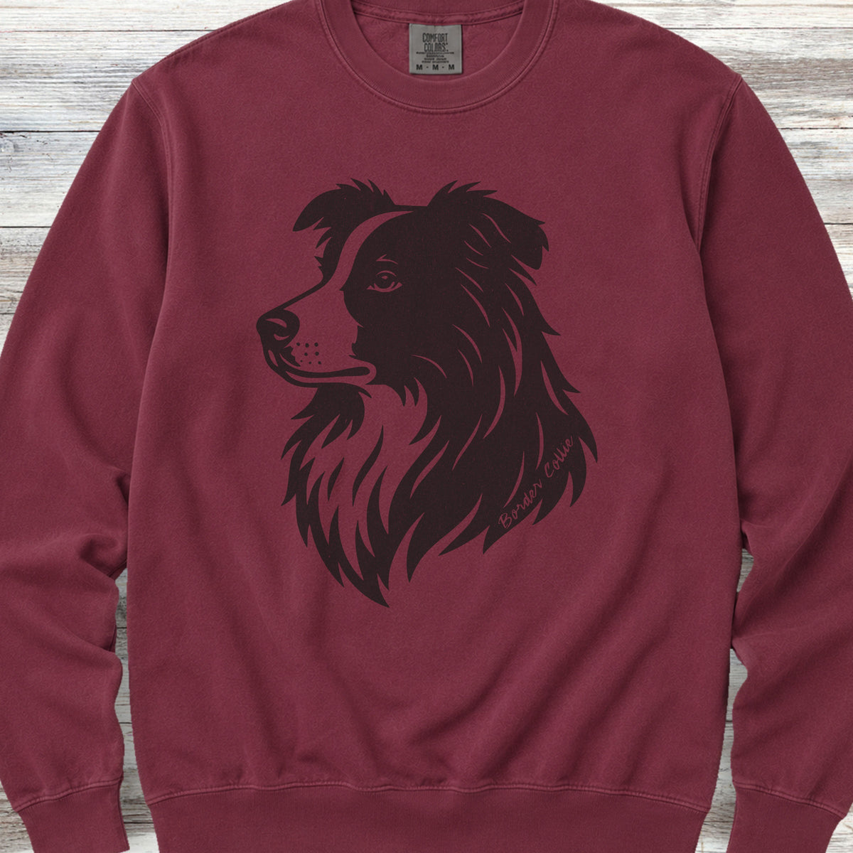 Border Collie Woodcut Portrait Sweatshirt - Crimson