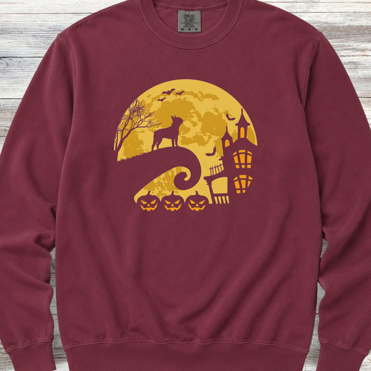 Boston Terrier Halloween Moon Sweatshirt - Crimson