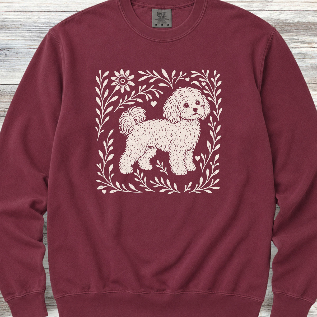 Maltipoo Linocut Sweatshirt - Crimson