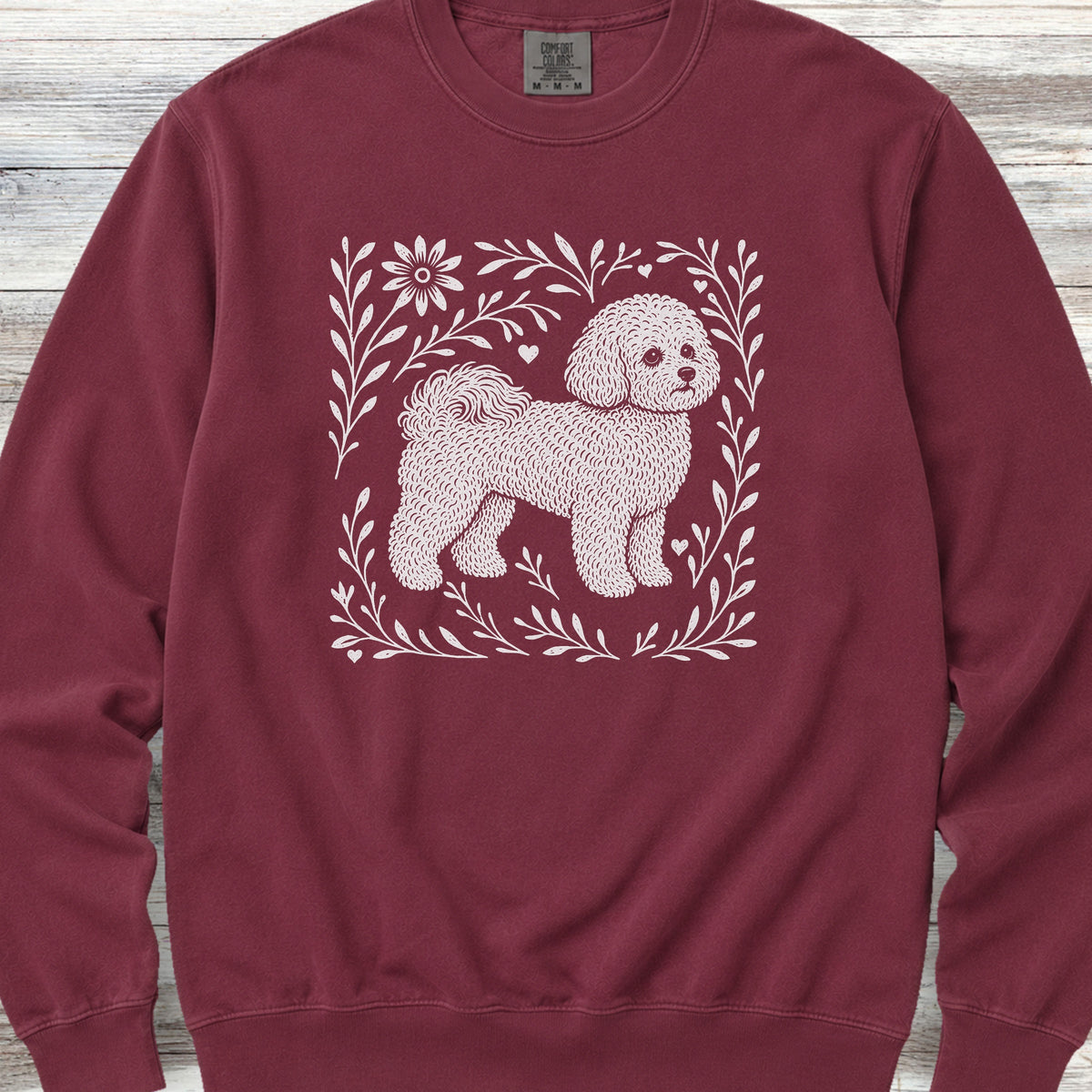 Bichon Frise Linocut Sweatshirt - Crimson