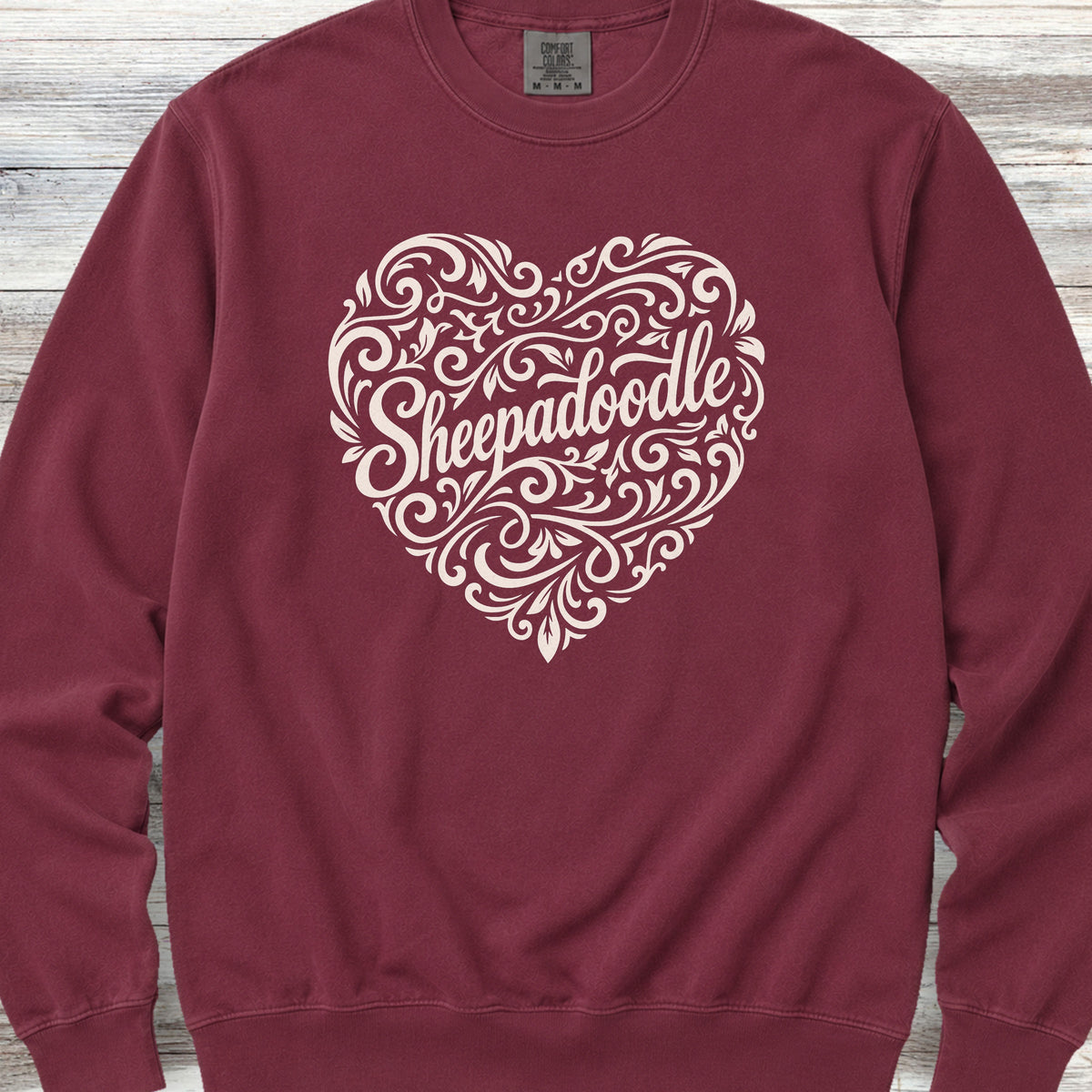Sheepadoodle Heart Script Sweatshirt - Crimson
