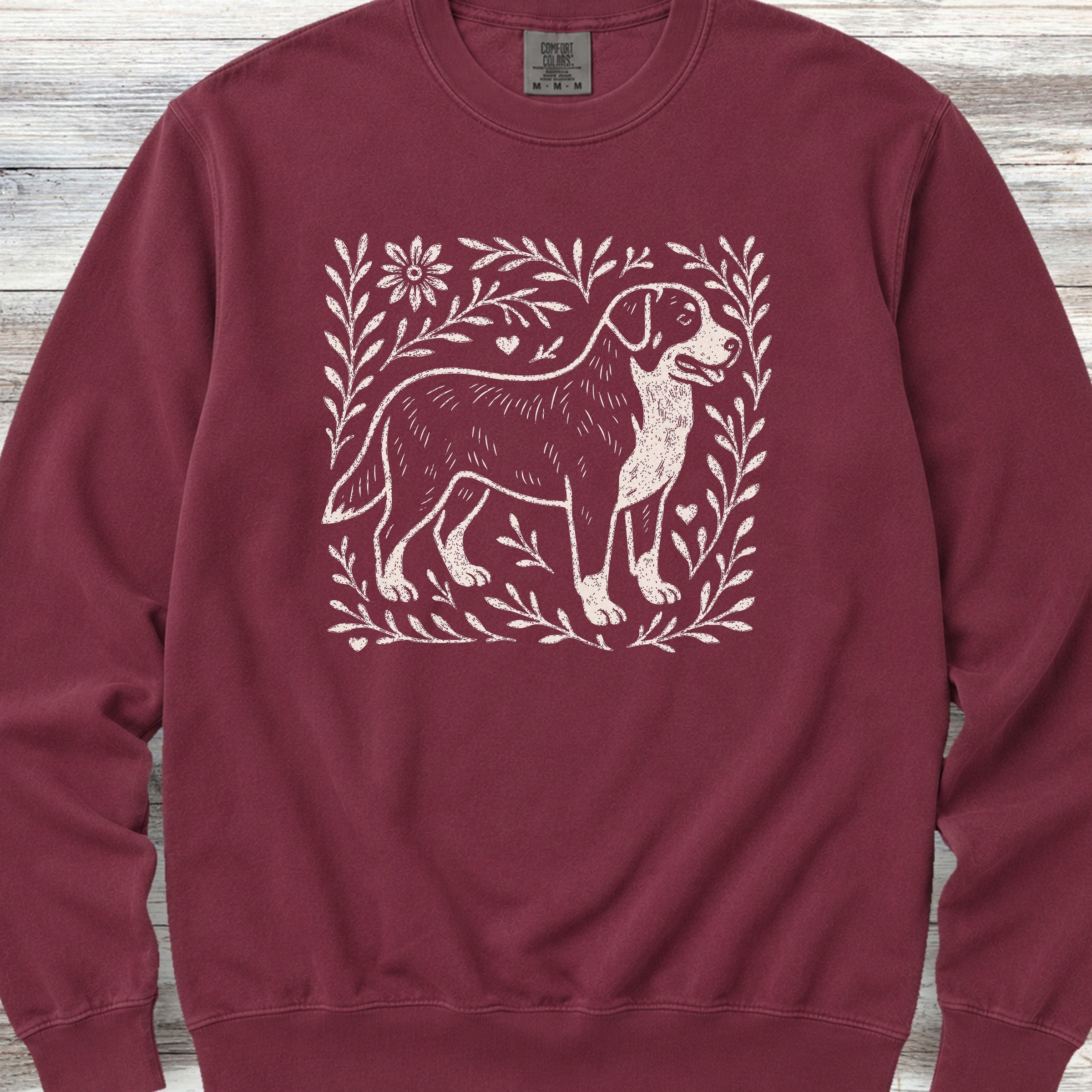 Swiss Mountain Dog Linocut Sweatshirt - Crimson