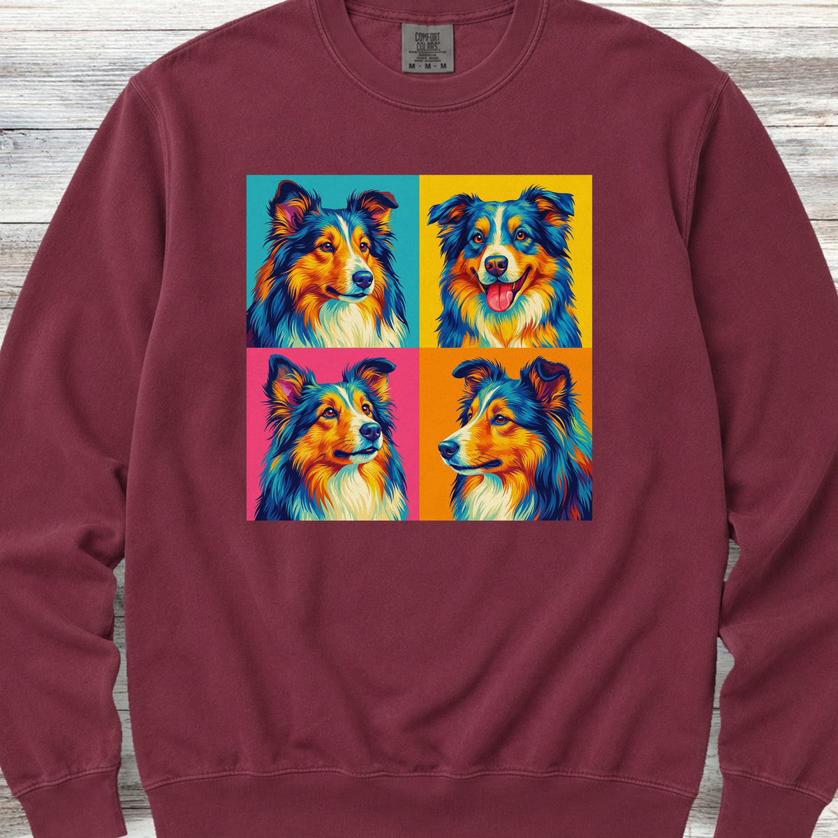 Shetland Sheepdog Pop Art Sweatshirt - Crimson
