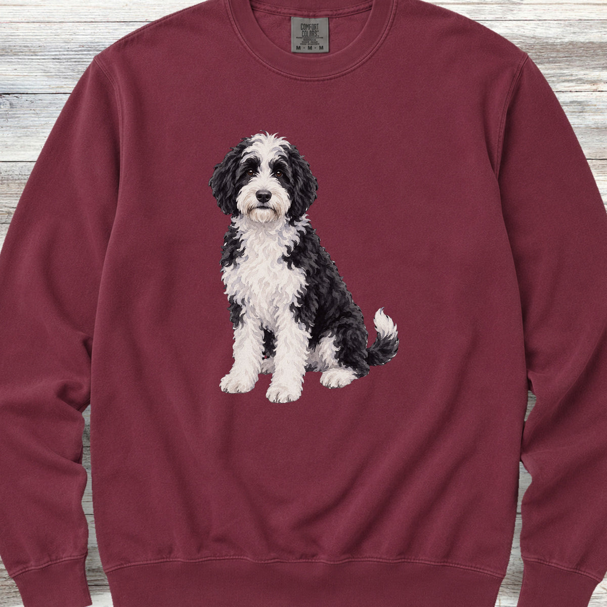 Sheepadoodle Watercolor Sweatshirt - Crimson