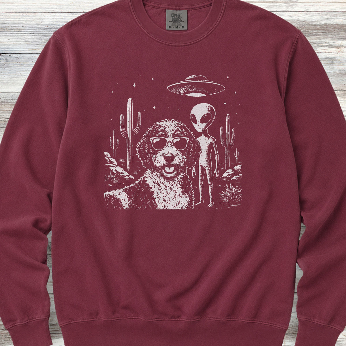 Bernedoodle Alien Selfie Sweatshirt - Crimson
