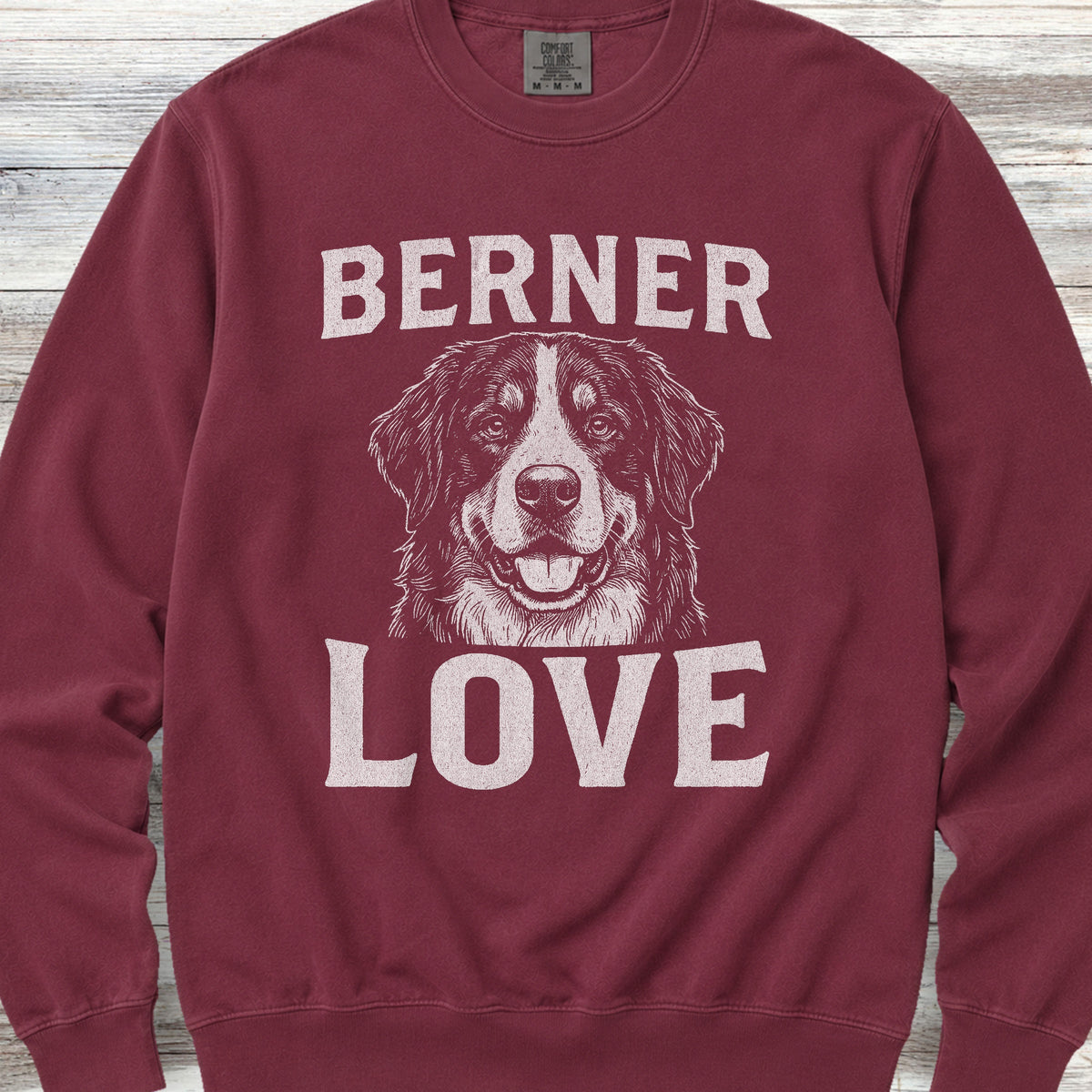 Bernese Mountain Dog Love Portrait Sweatshirt - Crimson