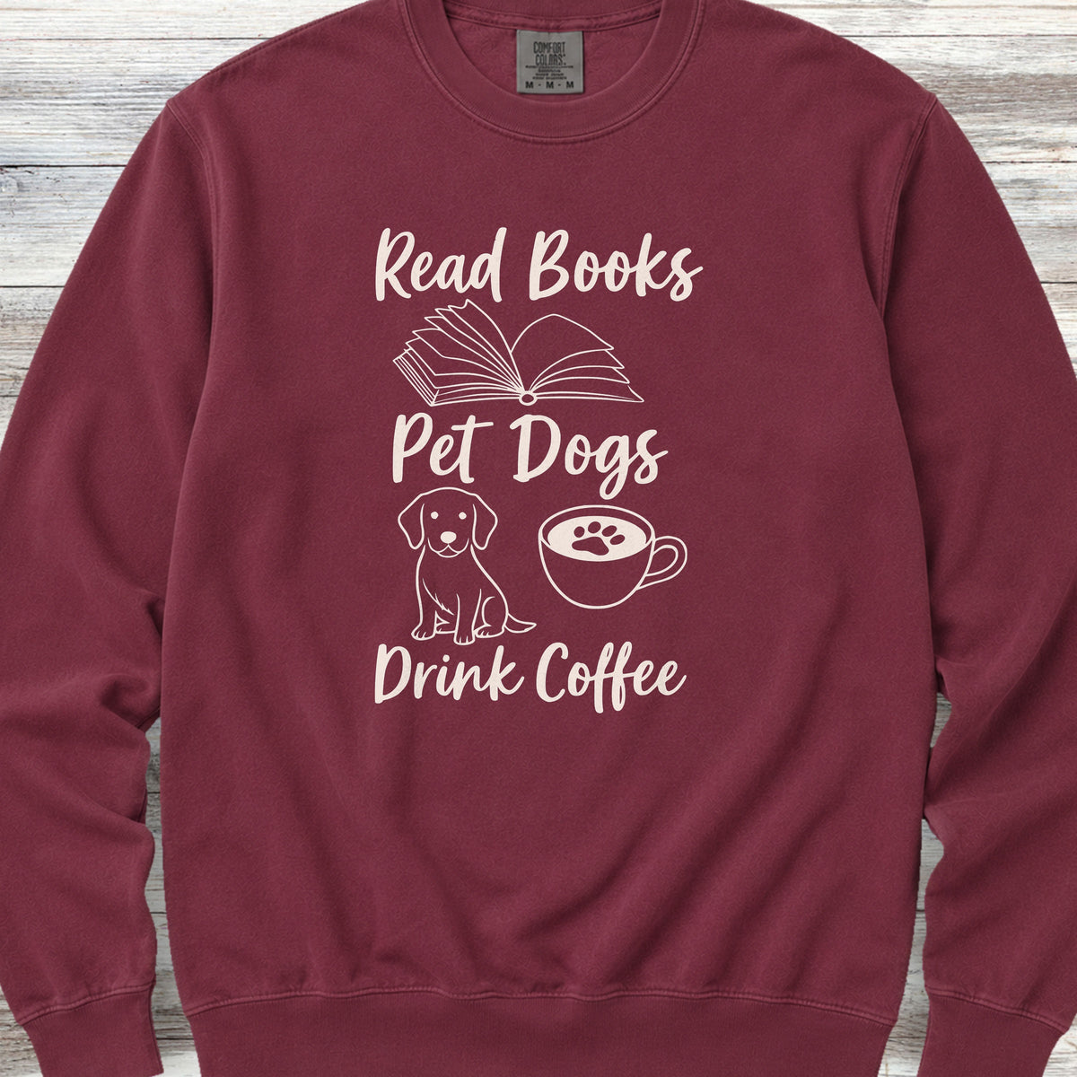 Books Dogs Coffee Sweatshirt - Crimson