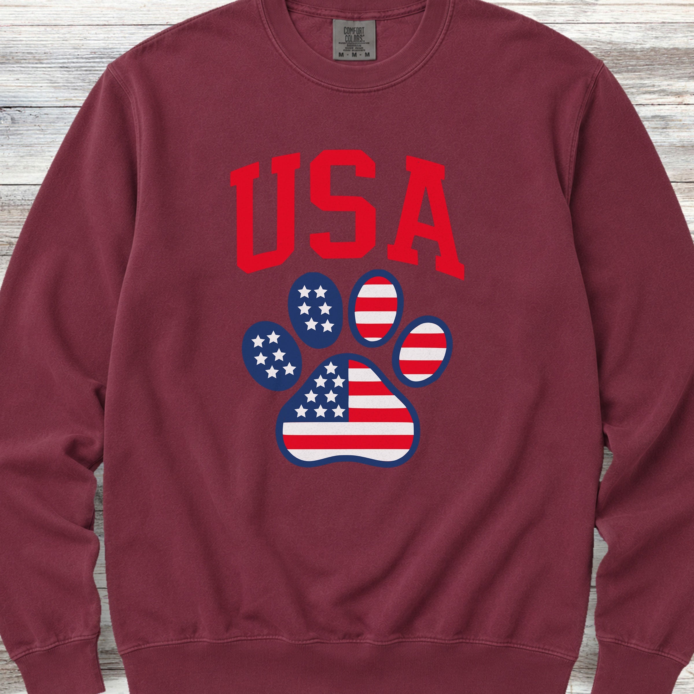 USA Paw Print Sweatshirt - Crimson