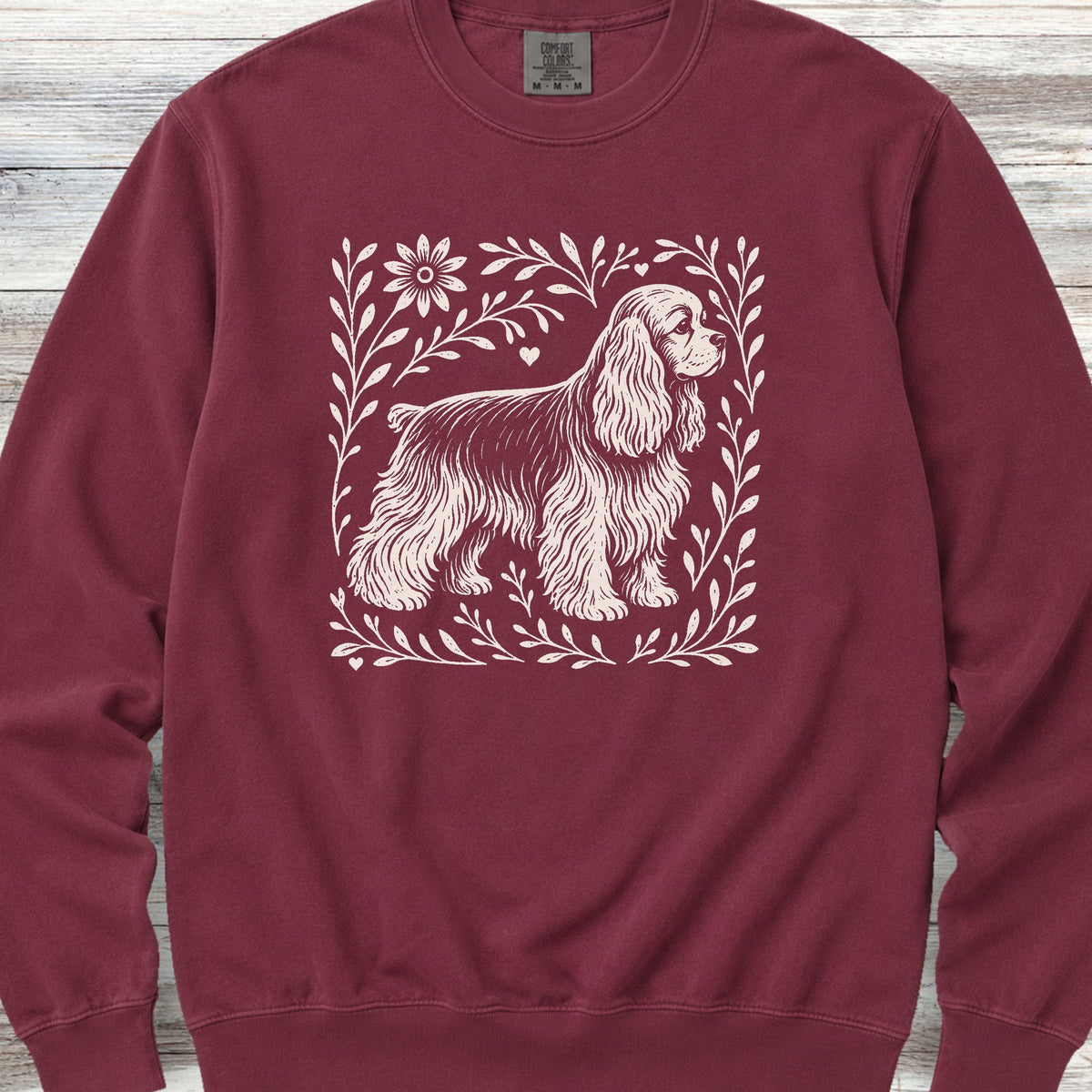 Cocker Spaniel Linocut Sweatshirt - Crimson
