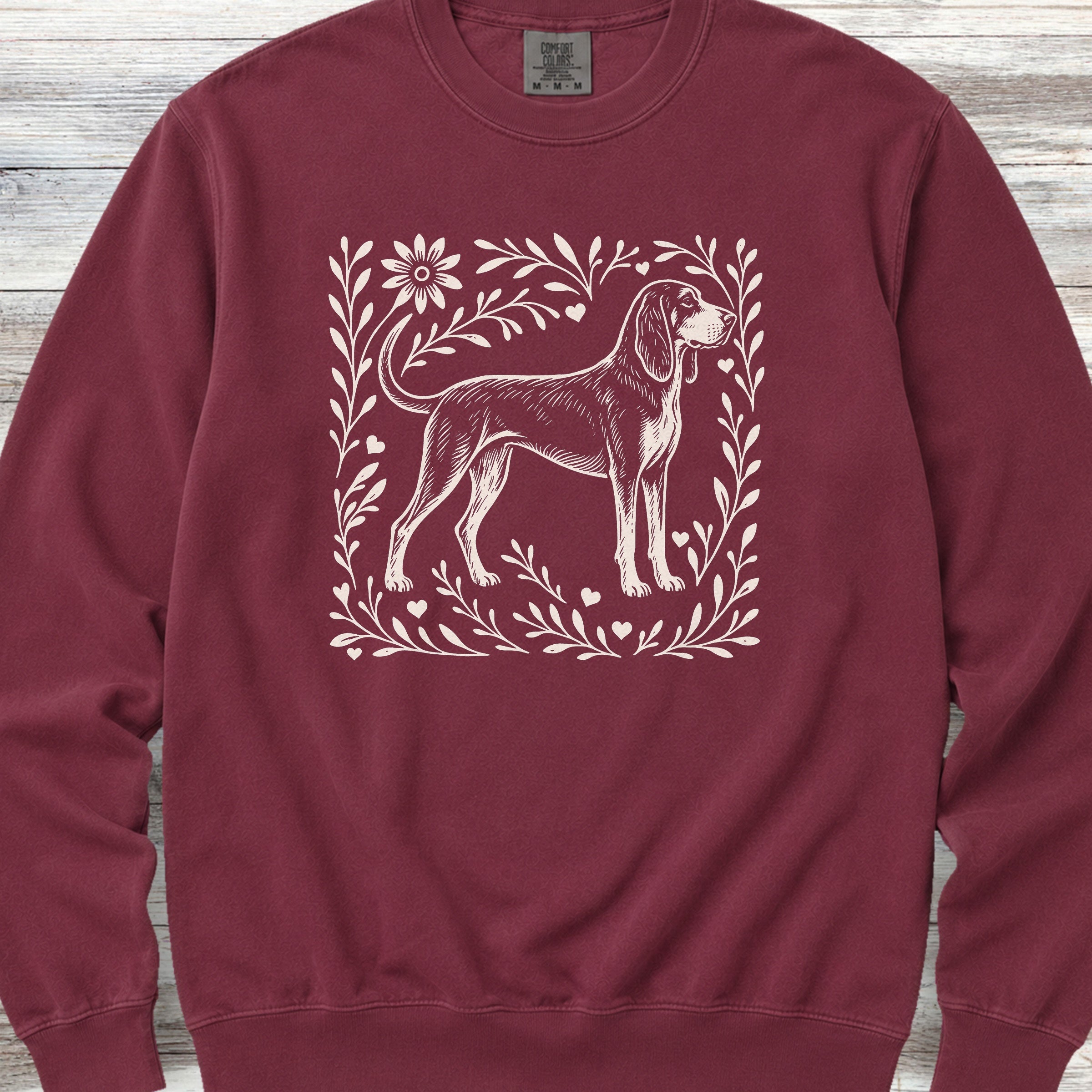 Coonhound Linocut Sweatshirt - Crimson