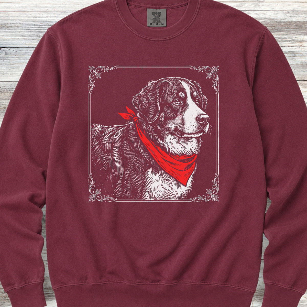 Bernese Mountain Dog Etching Sweatshirt - Crimson