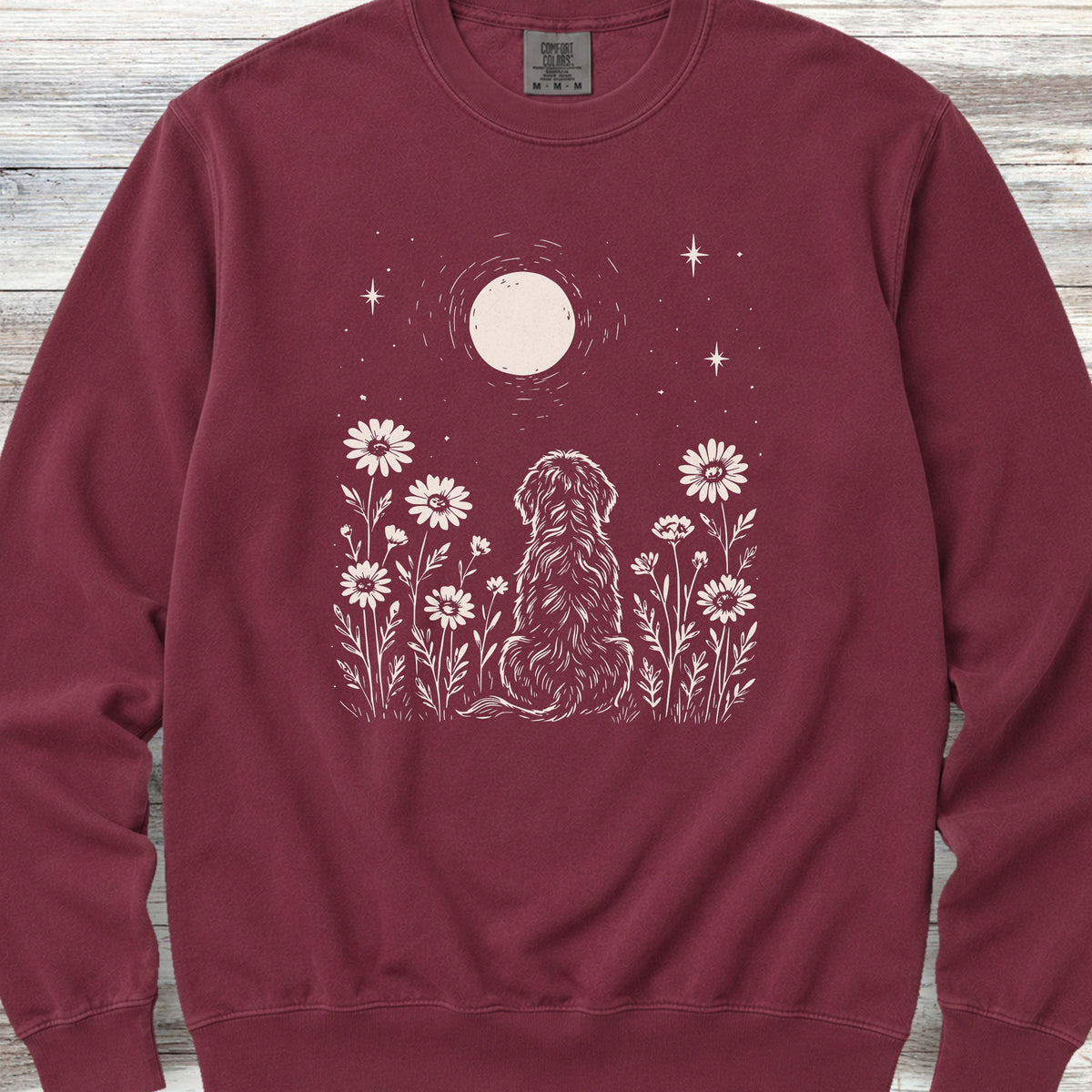 Doodle Moonlight & Wildflowers Sweatshirt - Crimson