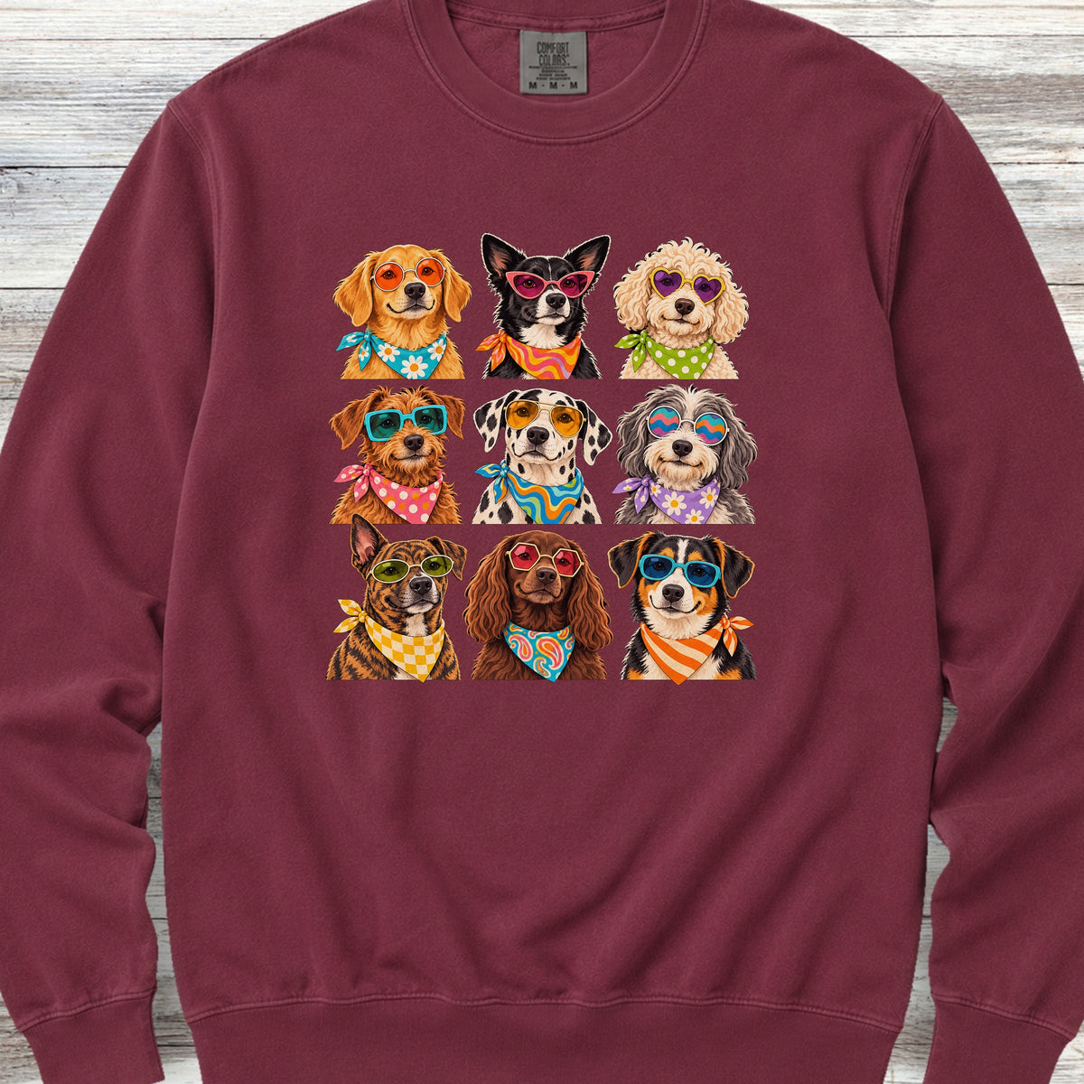 Groovy Dogs Grid Sweatshirt - Crimson