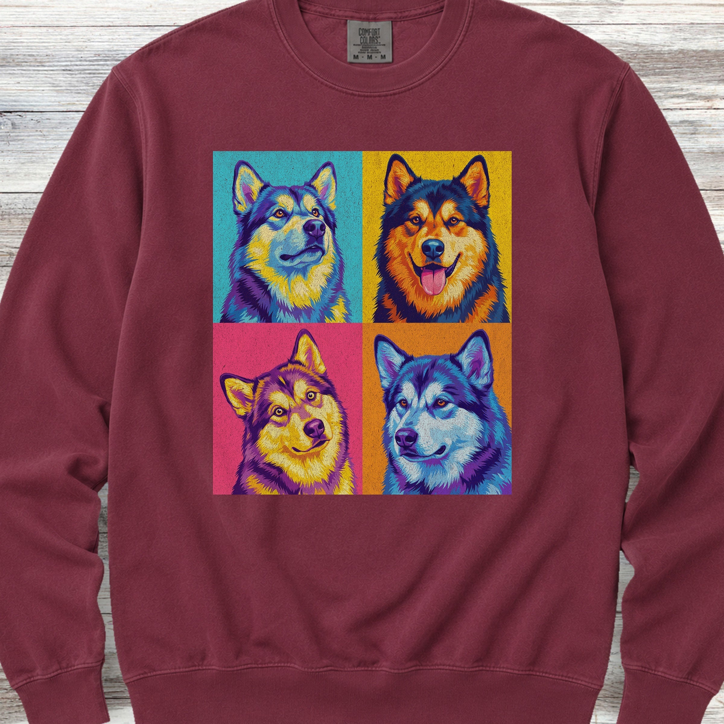 Pop Art Malamute Sweatshirt - Crimson
