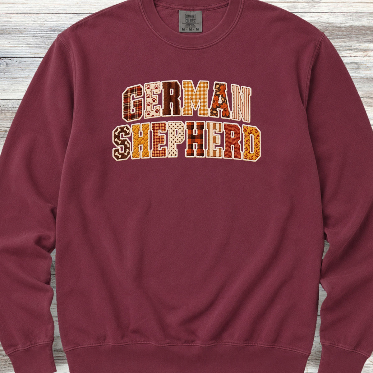 German Shepherd Fall Faux Patchwork Sweatshirt - Crimson