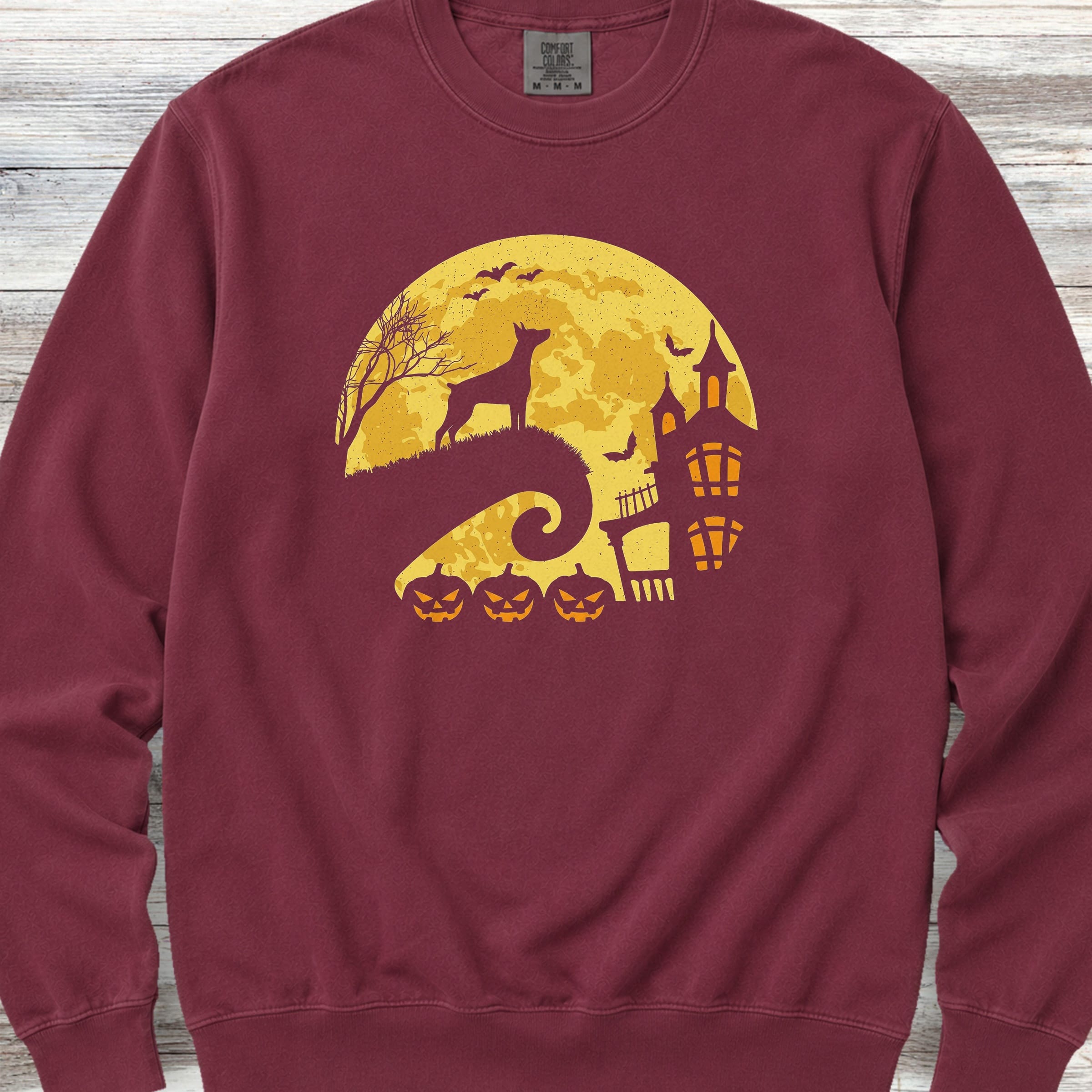 Doberman Pinscher Halloween Moon Sweatshirt - Crimson